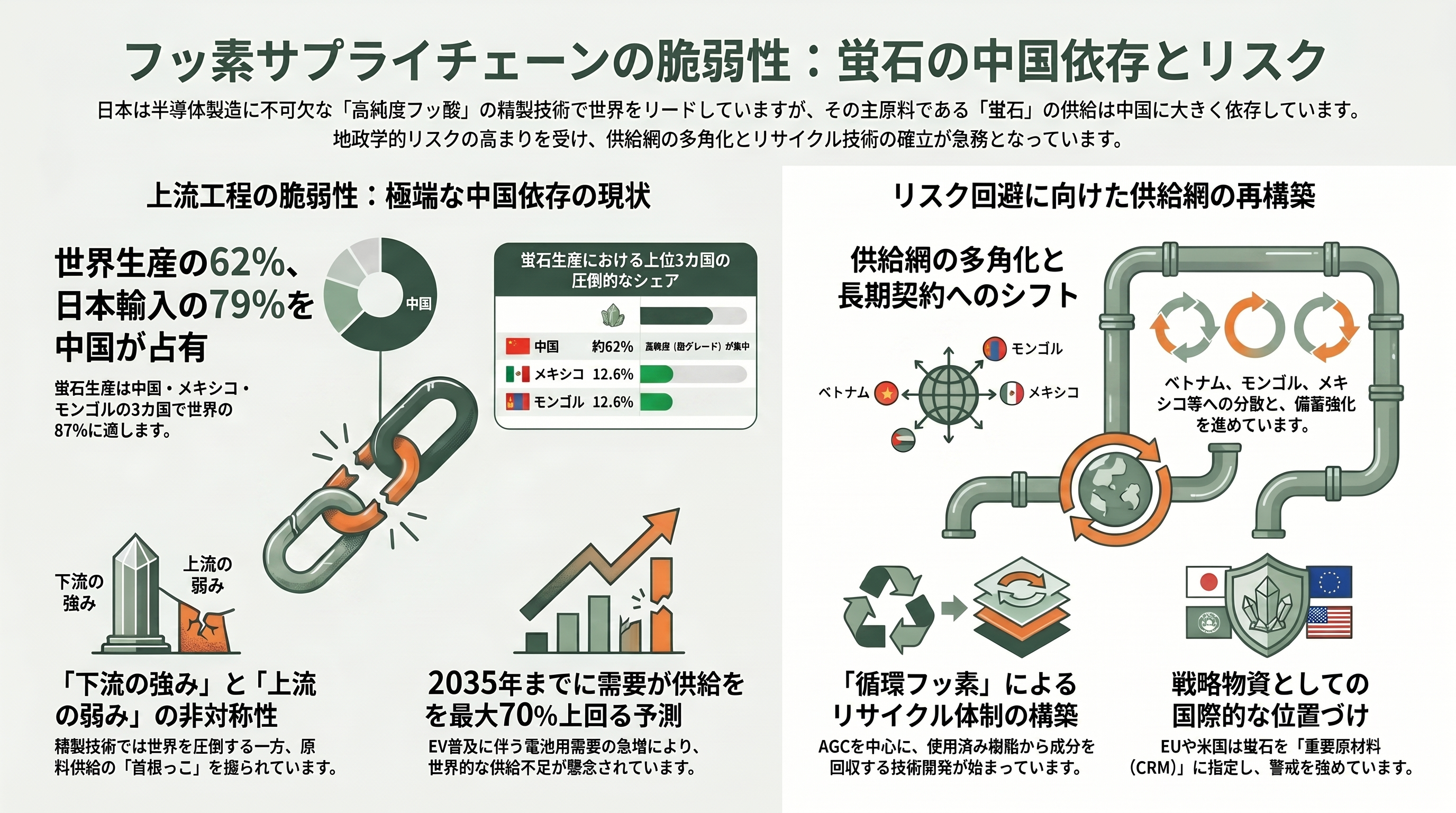 半導体向け高純度フッ酸。ステラケミファ（4109）、ダイキン（6367）、森田化学 - 蛍石という首根っこ——上流の中国依存とサプライチェーンの脆さ - 章扉