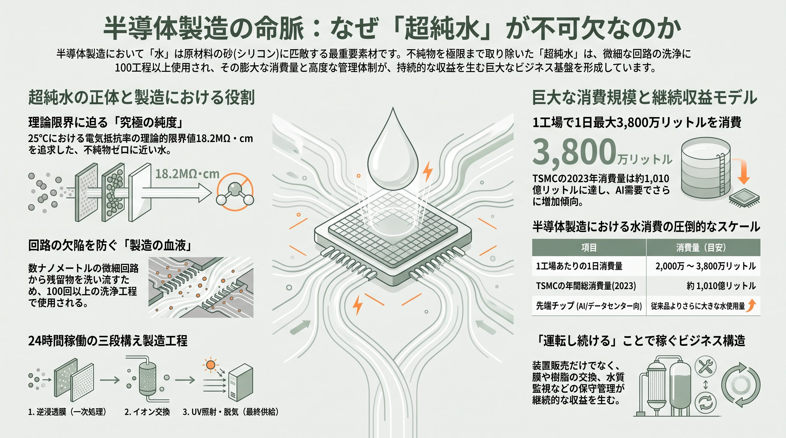 半導体向け超純水の御三家、栗田工業（6370）、オルガノ（6368）、野村マイクロ・サイエンス（6254）、グローバル展開 - 半導体をつくるのに、なぜ「水」が主役なのか - 章扉