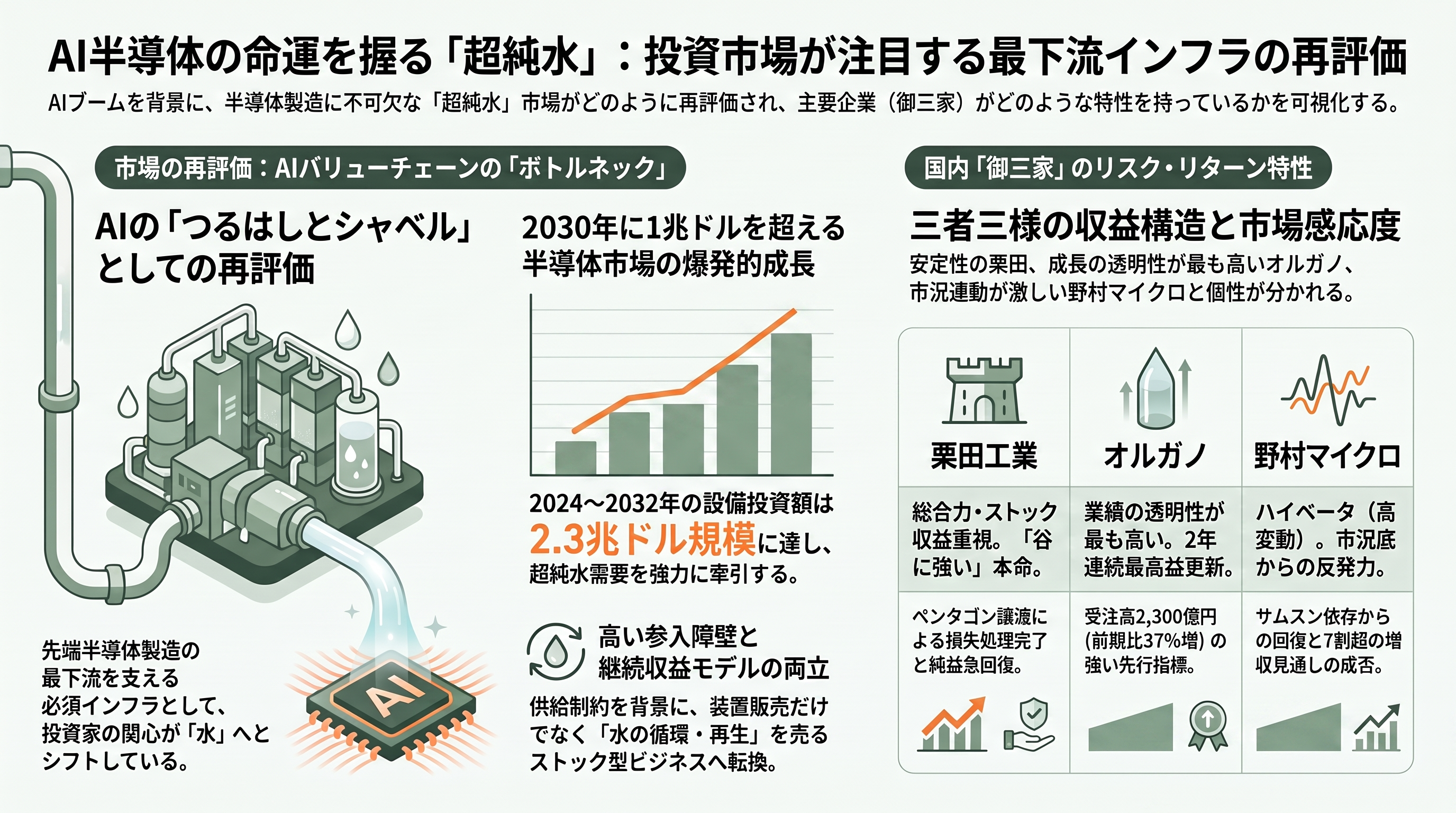 半導体向け超純水の御三家、栗田工業（6370）、オルガノ（6368）、野村マイクロ・サイエンス（6254）、グローバル展開 - VC・市場はどう見ているか——「AIバリューチェーンの最下流」という再評価 - 章扉