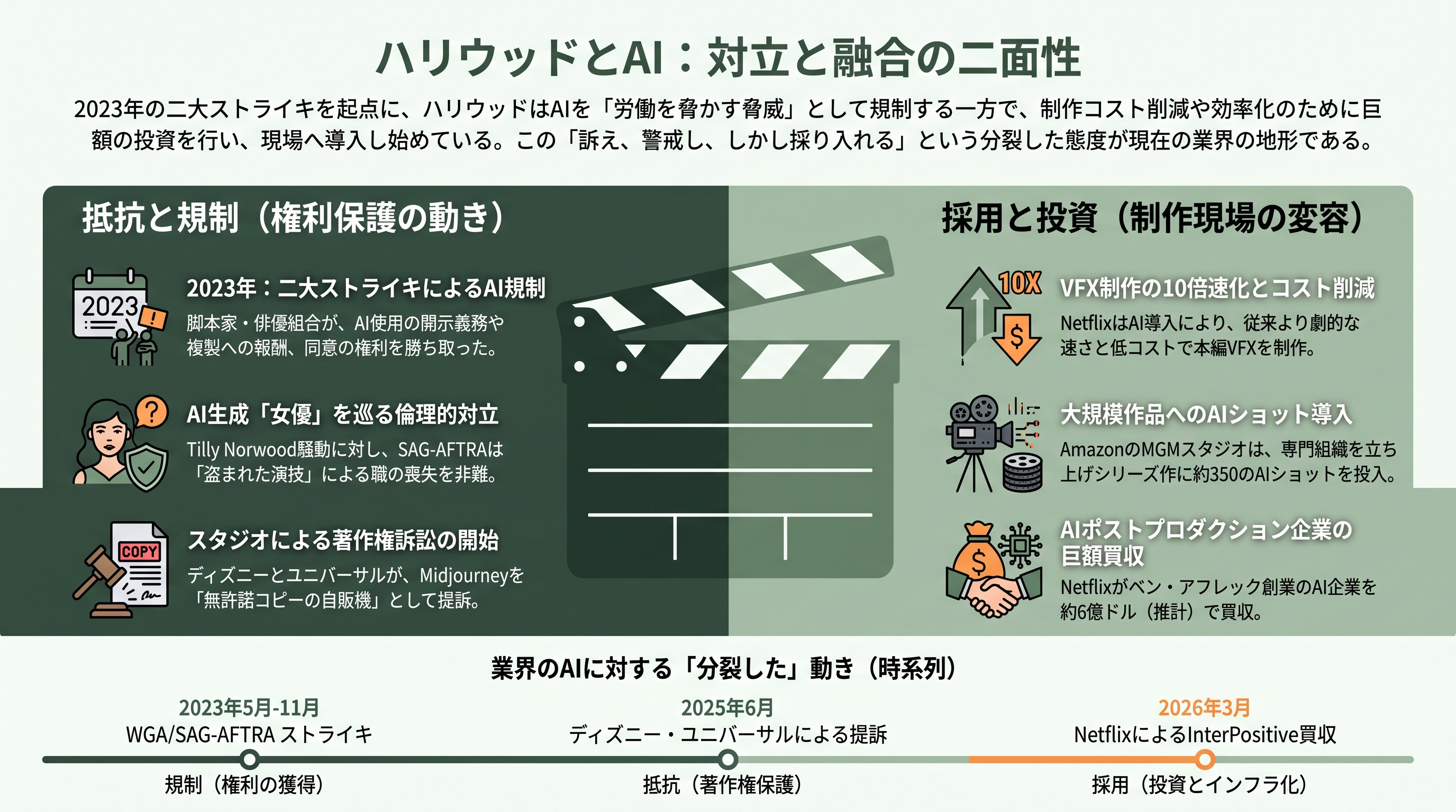 Google、映画制作のA24に7,500万ドル(121億円)の出資。研究提携、映画制作AIツールを共同開発へ - ハリウッドとAIの緊張――ストライキ、ティリー・ノーウッド、そして訴訟の連鎖 - 章扉