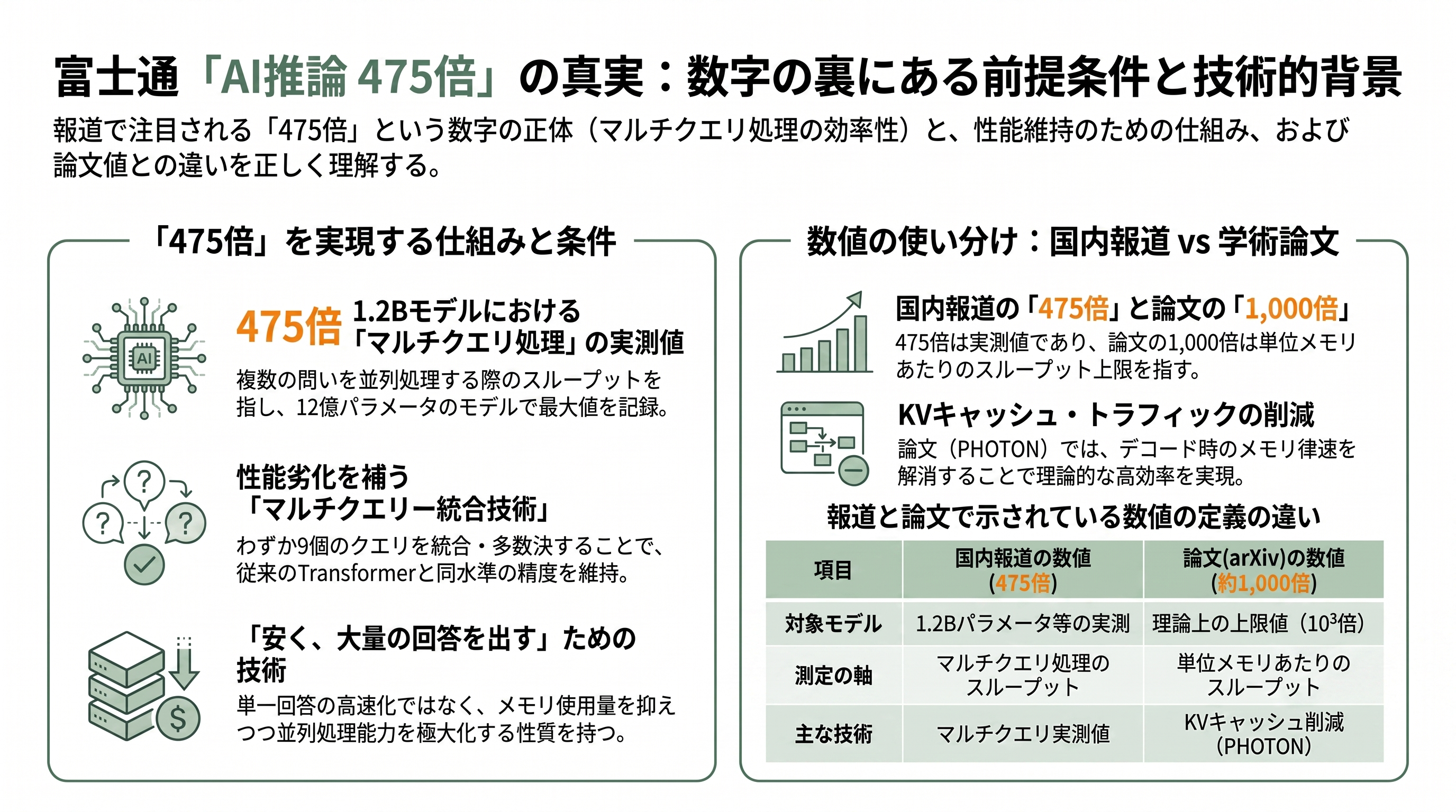 富士通、Transformerの最大475倍。GPUを効率的に扱うLLMアーキテクチャ、PHOTON発表 - 「最大475倍」が意味するもの——数字の中身を分解する - 章扉