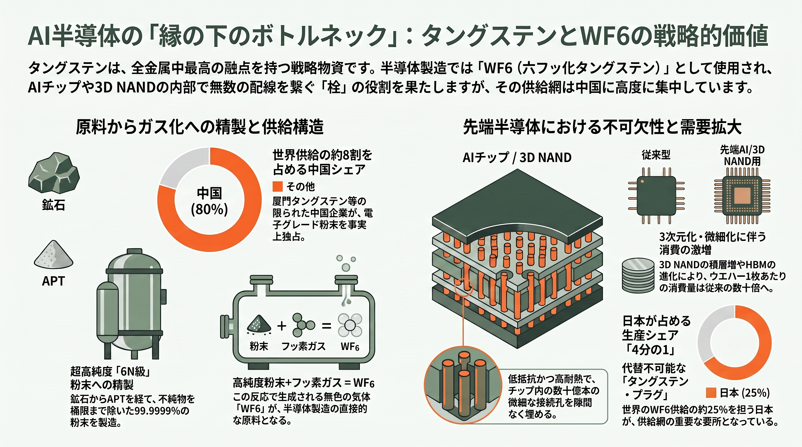 中国、日本向けに半導体材料ガス、六フッ化タングステン（WF6）の原料となるタングステン粉末の輸出を停止。関東電化工業（4047）、セントラル硝子（4044） - タングステン粉末と六フッ化タングステン（WF6）とは何か - 章扉