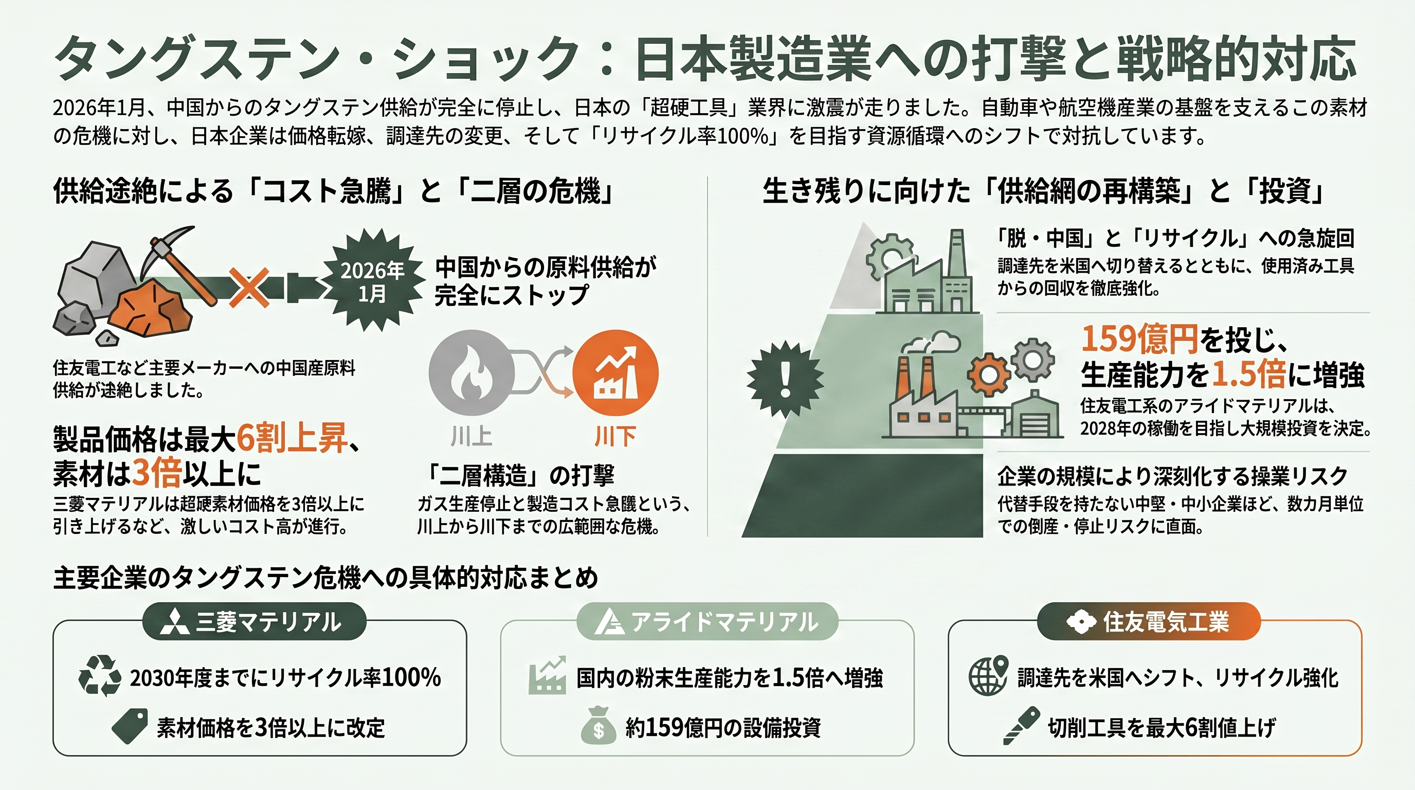 中国、日本向けに半導体材料ガス、六フッ化タングステン（WF6）の原料となるタングステン粉末の輸出を停止。関東電化工業（4047）、セントラル硝子（4044） - その他の日本企業への影響——超硬工具と粉末メーカーの「タングステン・ショック」 - 章扉