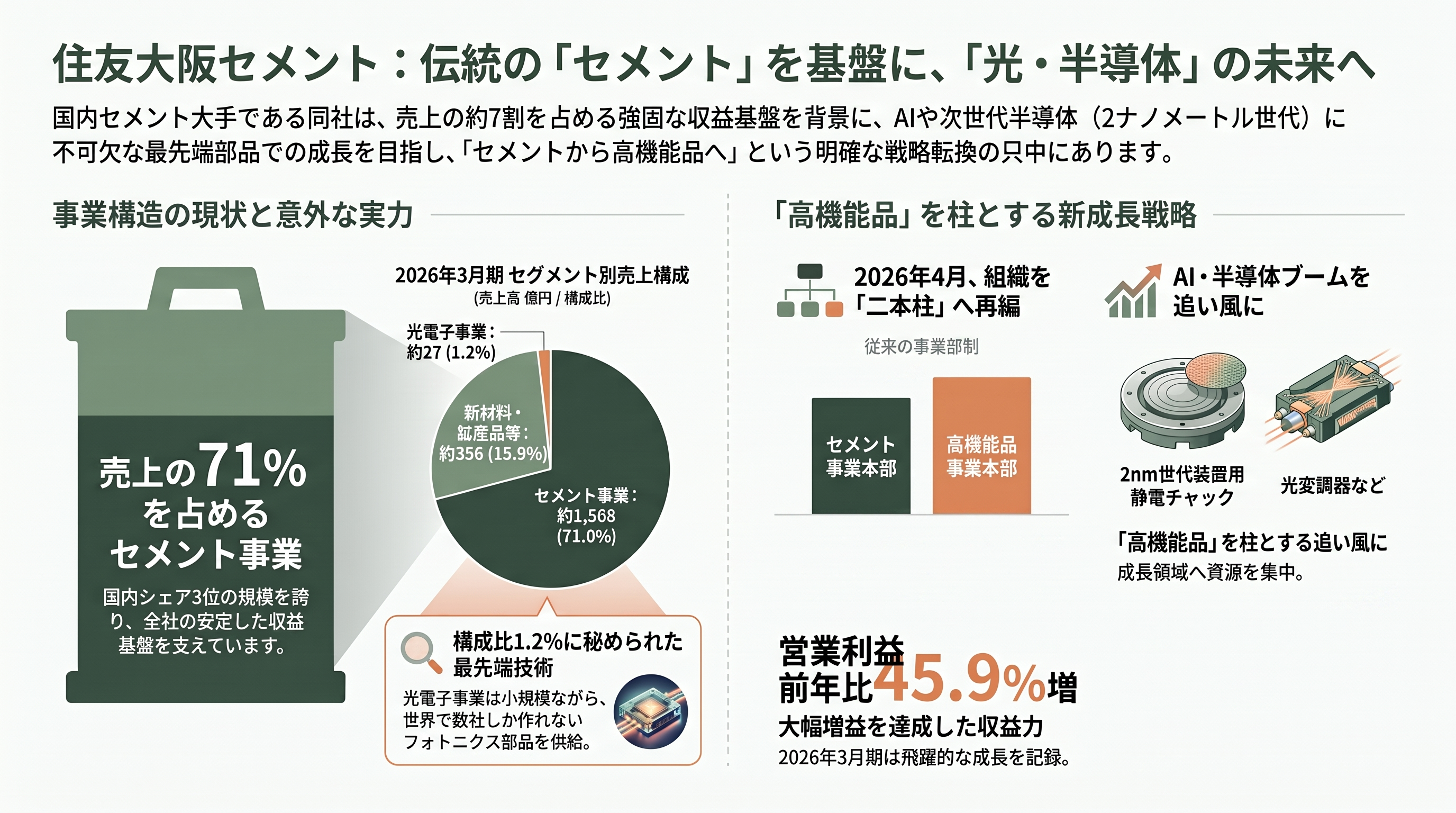光通信の心臓部、薄膜LN（ニオブ酸リチウム）変調器のトッププレイヤー、住友大阪セメント（5232） - 住友大阪セメント（5232）とは ― セメント会社が握る光の最重要部品 - 章扉