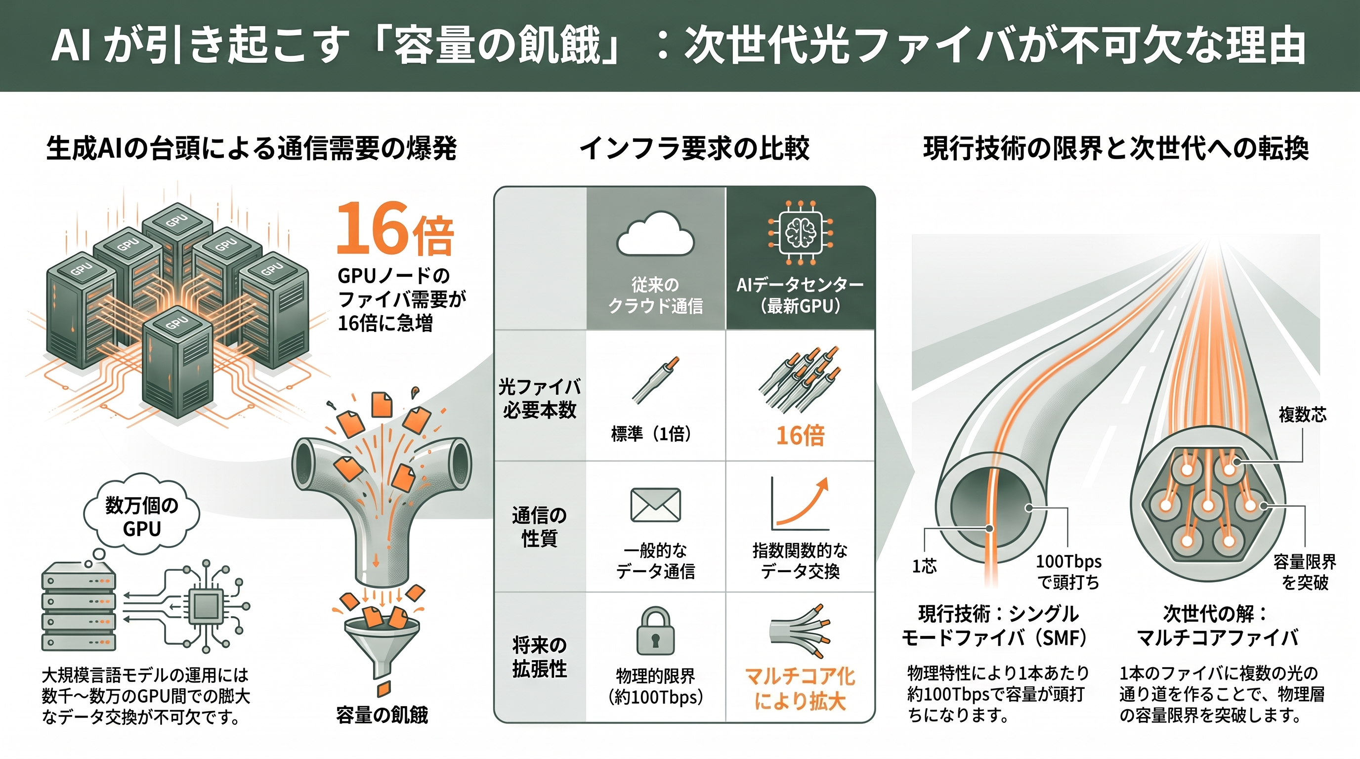 フジクラ(5803)とアンリツ(6754)が進める次世代光通信を支える弱結合型マルチコア光ファイバの研究 - なぜいま次世代の光ファイバが必要なのか — AIが起こした「容量の飢餓」 - 章扉