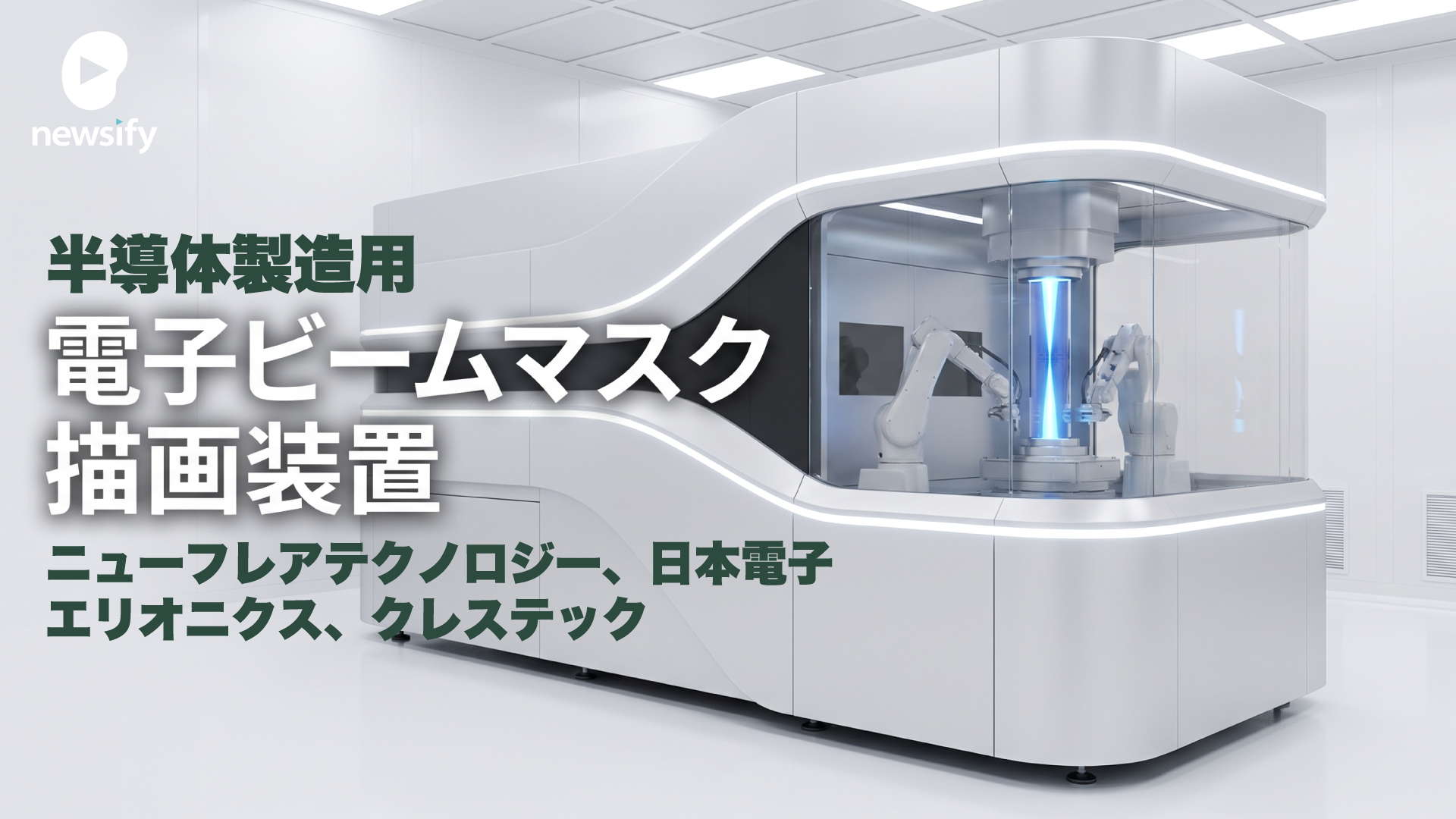 半導体製造用、電子ビームマスク描画装置。ニューフレアテクノロジー（東芝傘下・非上場）、日本電子（JEOL・6951）、エリオニクス（非上場）、クレステック（非上場）