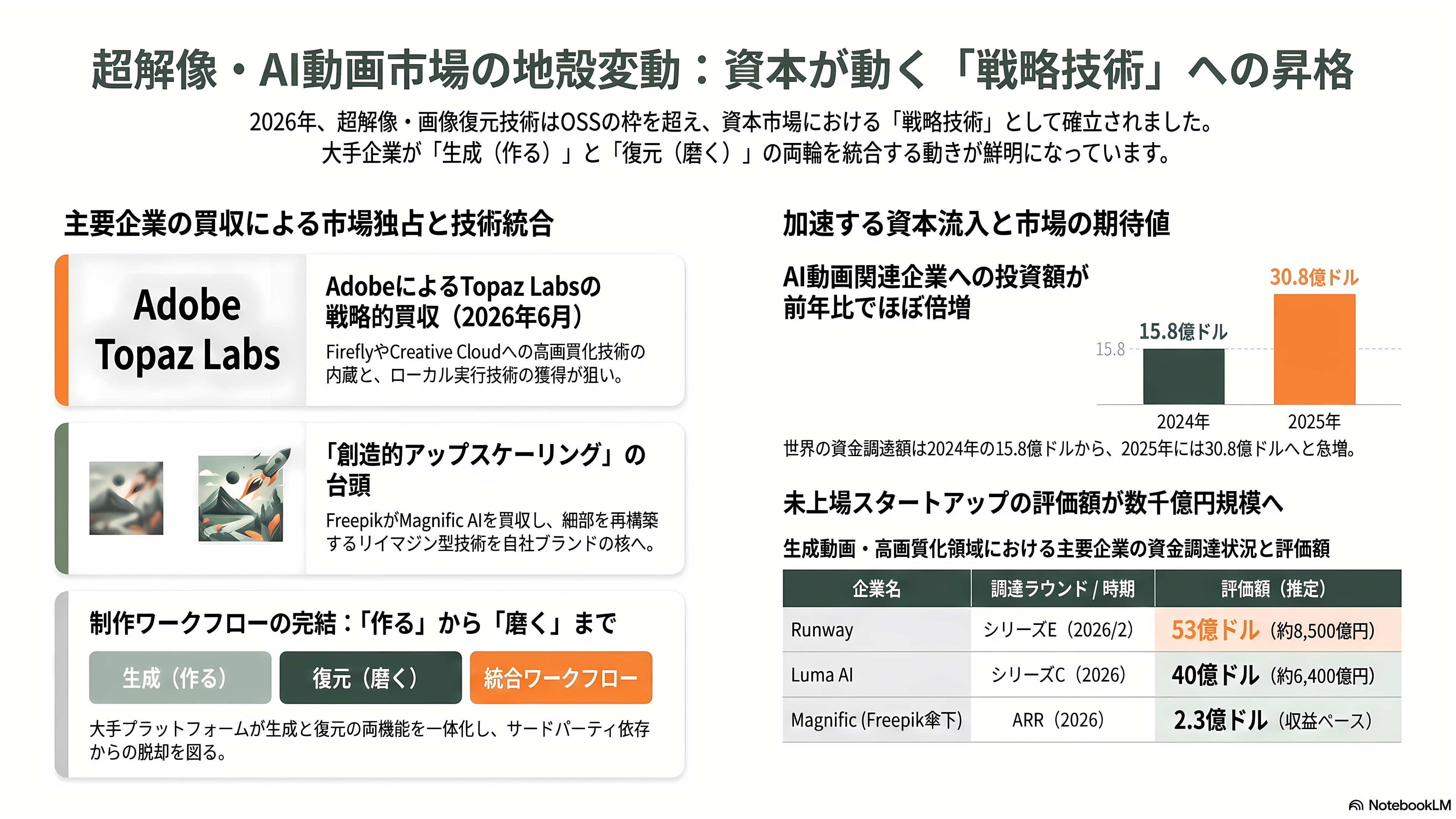 画像処理OSS、Real-ESRGAN。AI超解像度技術、アップスケーリング、ノイズ除去 - 商用化と資本の動き — 超解像はいま「買われる技術」になった - 章扉