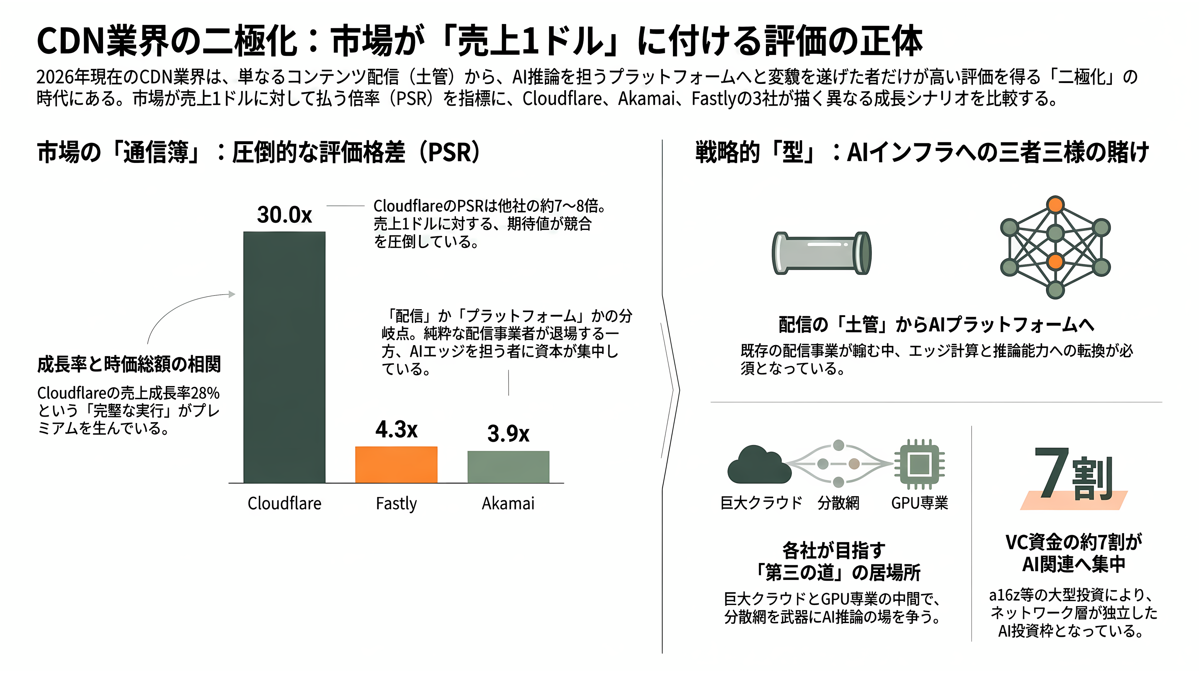 CDN(Contents Delivery Network)、Cloudflare、Amazon CloudFront、Akamai、Fastly、J-Stream CDNext - VCとアナリストはどう見ているか——「売上1ドル」に市場が払う値段 - 章扉