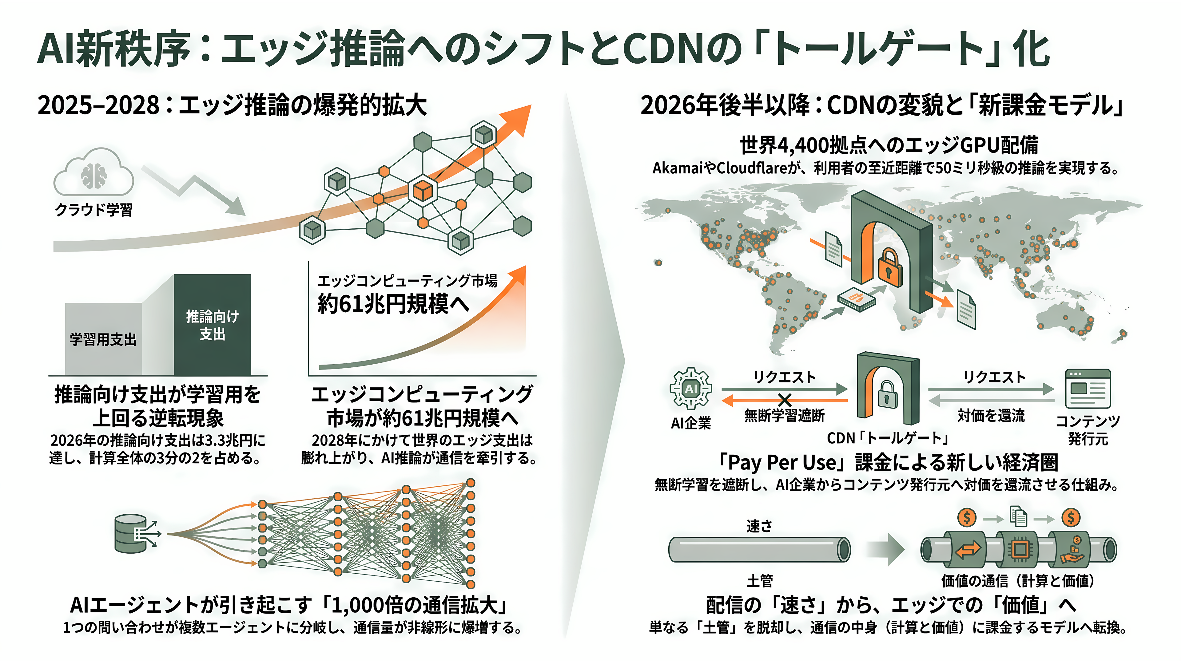 CDN(Contents Delivery Network)、Cloudflare、Amazon CloudFront、Akamai、Fastly、J-Stream CDNext - これから何が起きるか——エッジ推論、エージェント経済、「AIに課金する」新秩序 - 章扉