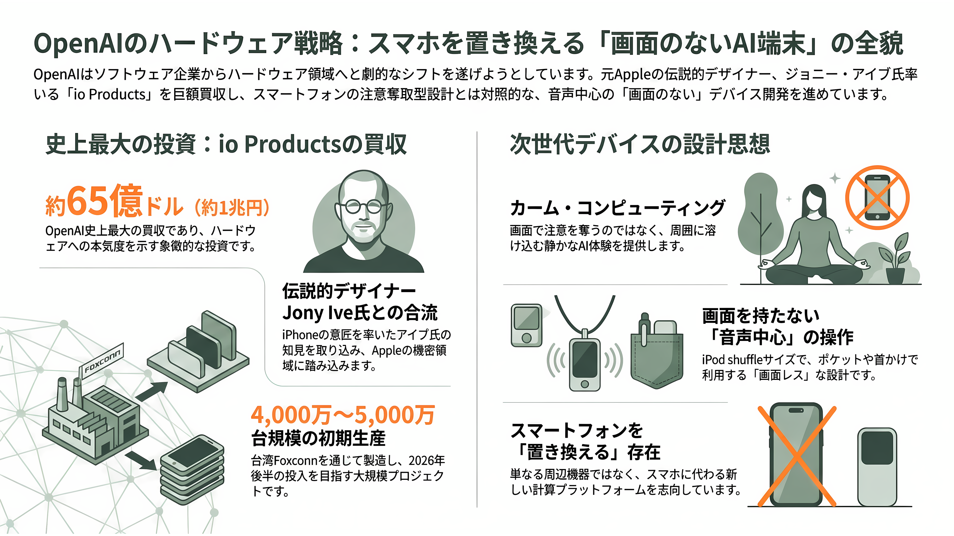 Appleが産業スパイ疑惑でOpenAIを提訴。数十件の機密技術文書を持ち出し、採用面接に機密情報を持ち出すよう指示か - 前提:OpenAIは「画面のないAI端末」で何を狙っているのか - 章扉