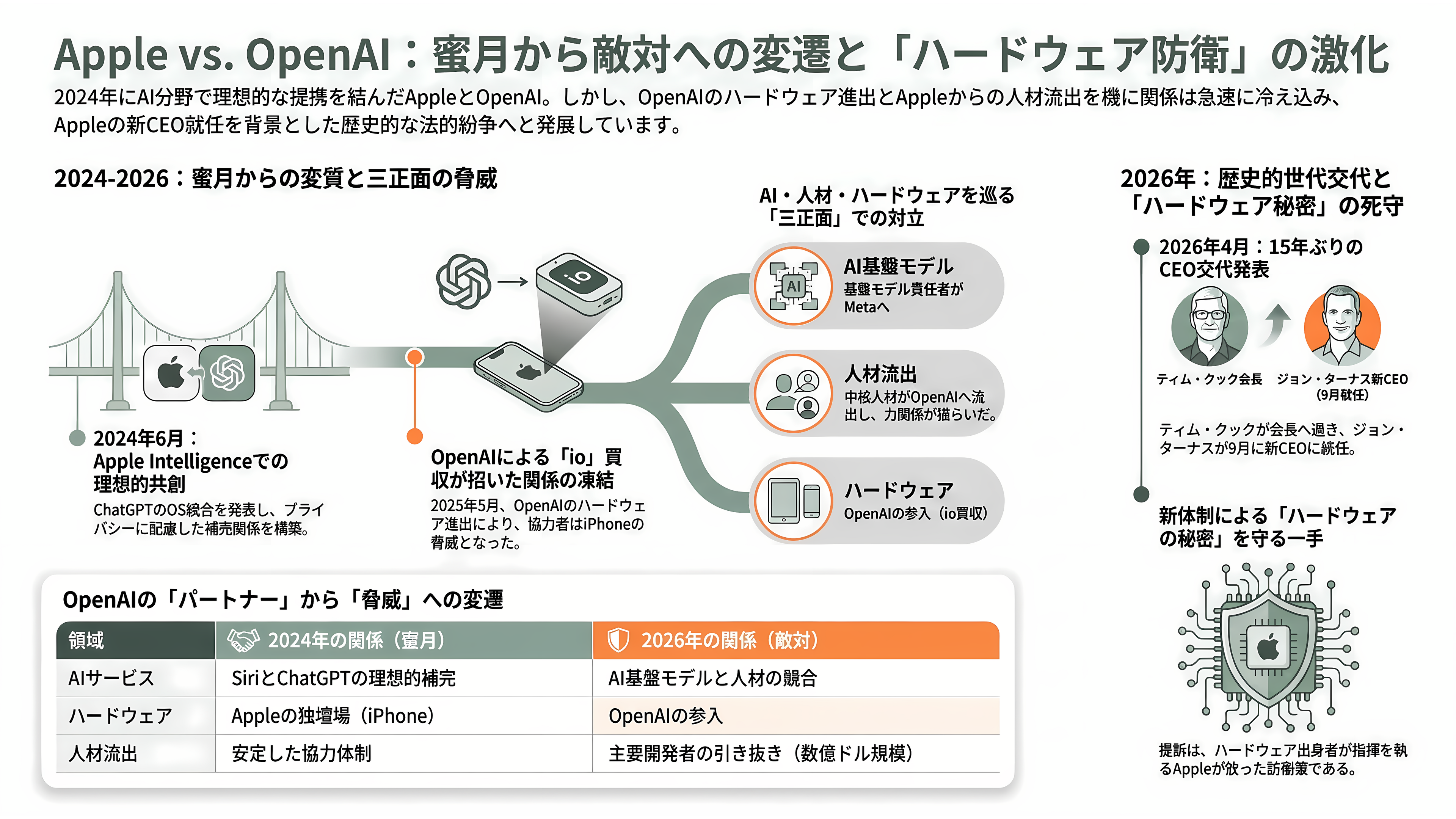 Appleが産業スパイ疑惑でOpenAIを提訴。数十件の機密技術文書を持ち出し、採用面接に機密情報を持ち出すよう指示か - 蜜月から敵対へ──2024年のApple・OpenAI提携という出発点 - 章扉
