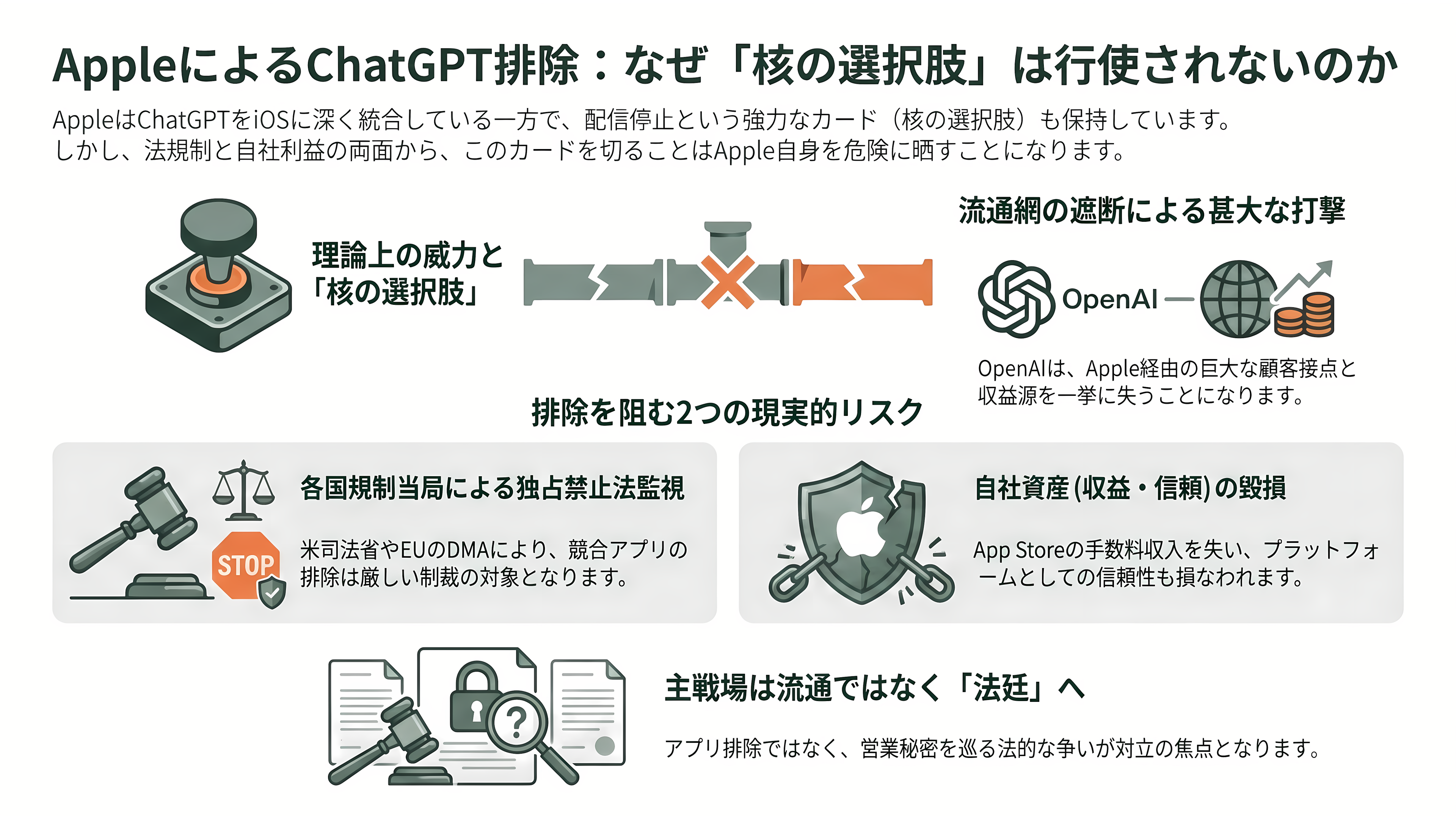Appleが産業スパイ疑惑でOpenAIを提訴。数十件の機密技術文書を持ち出し、採用面接に機密情報を持ち出すよう指示か - AppleはApp StoreからChatGPTを排除できるのか──「核オプション」の現実味 - 章扉