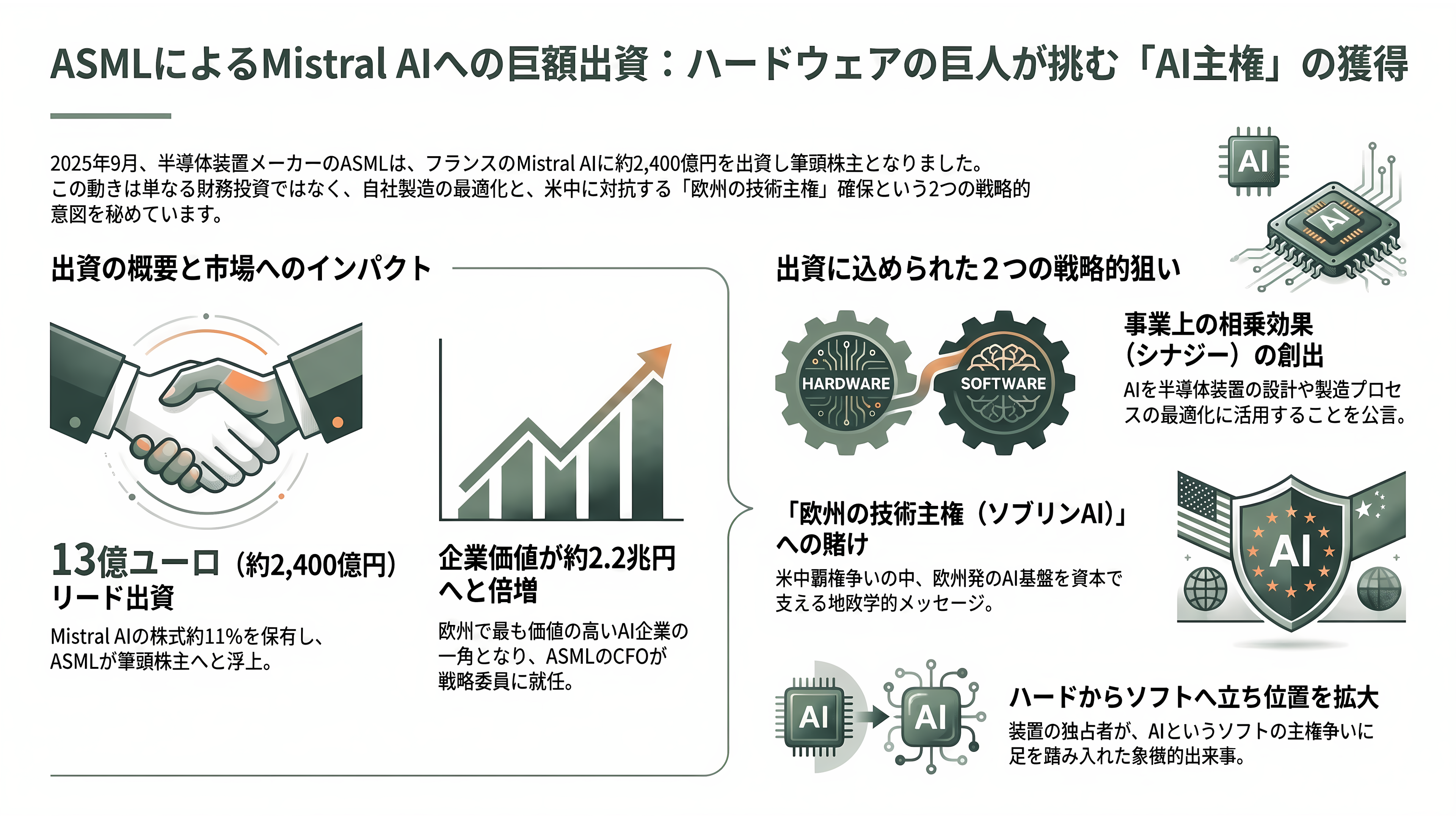 ASML、最先端の半導体を作るのに不可欠なEUV(極端紫外線)露光装置 - Mistralへの1,300億円出資 — 装置メーカーがAIに賭ける理由 - 章扉