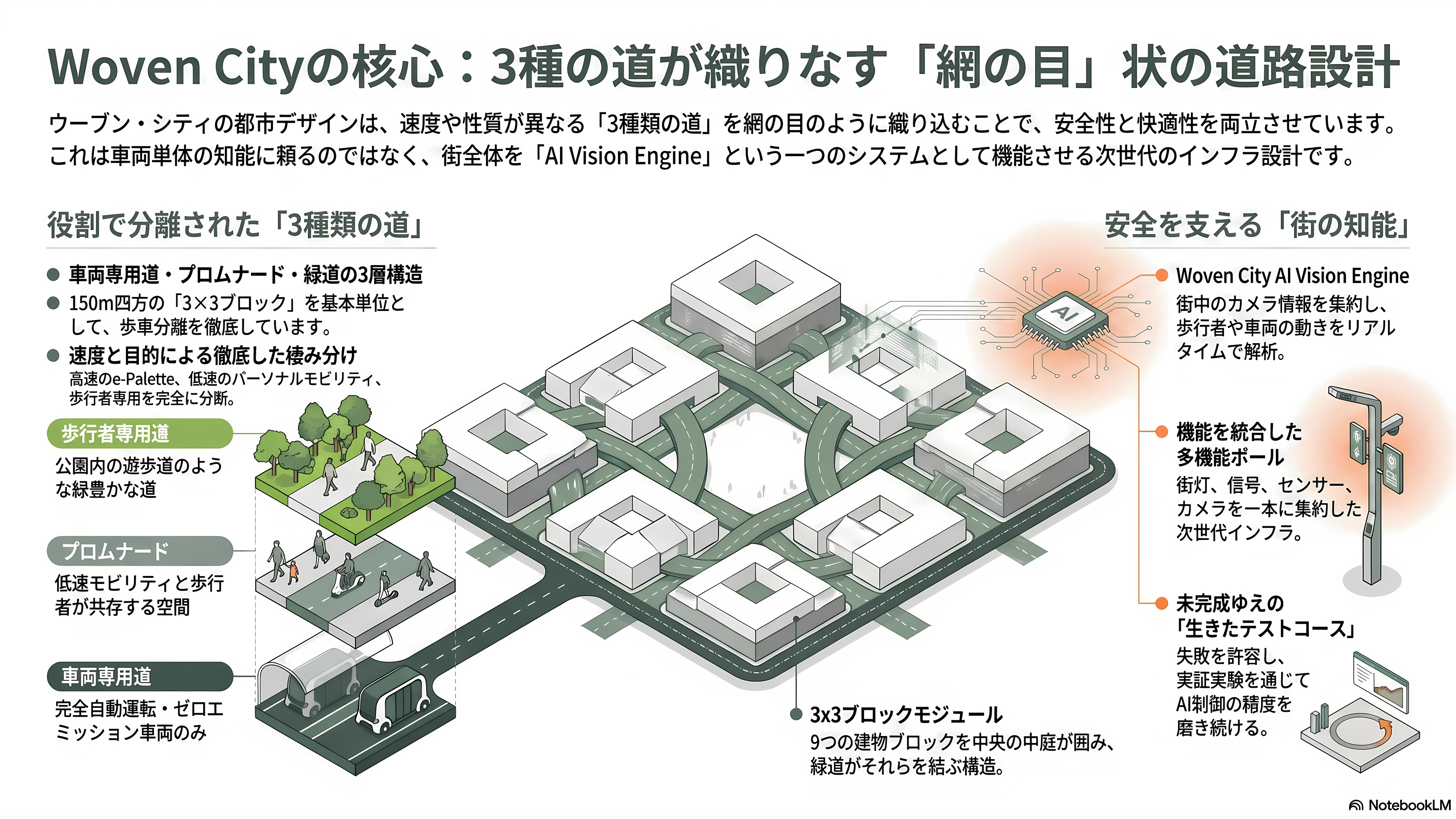 先進的なスマートシティ、TOYOTA Woven City(トヨタ・ウーブン・シティ) - 網の目(Woven)状の道路設計 - 章扉