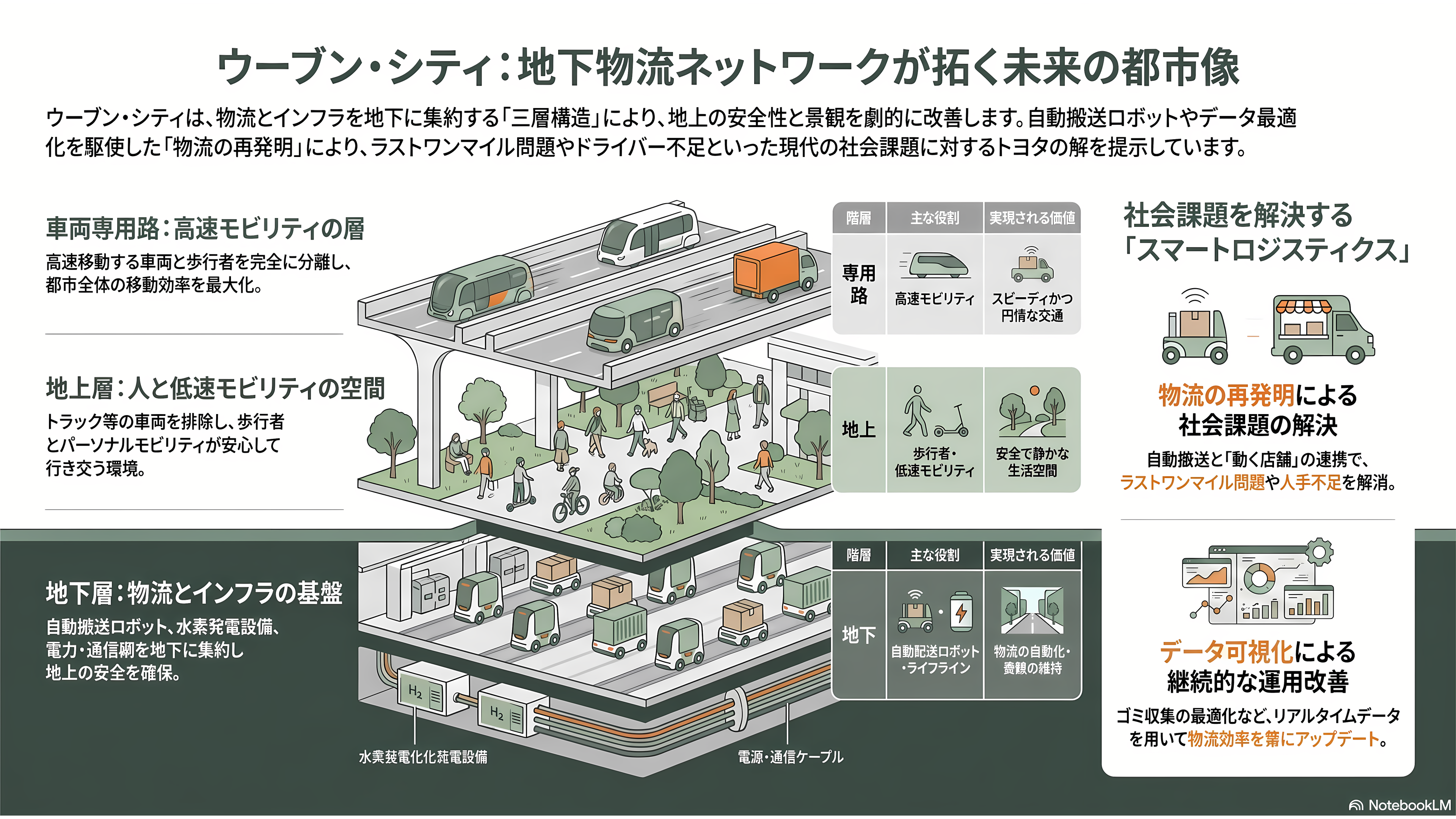 先進的なスマートシティ、TOYOTA Woven City(トヨタ・ウーブン・シティ) - 地下物流ネットワーク - 章扉