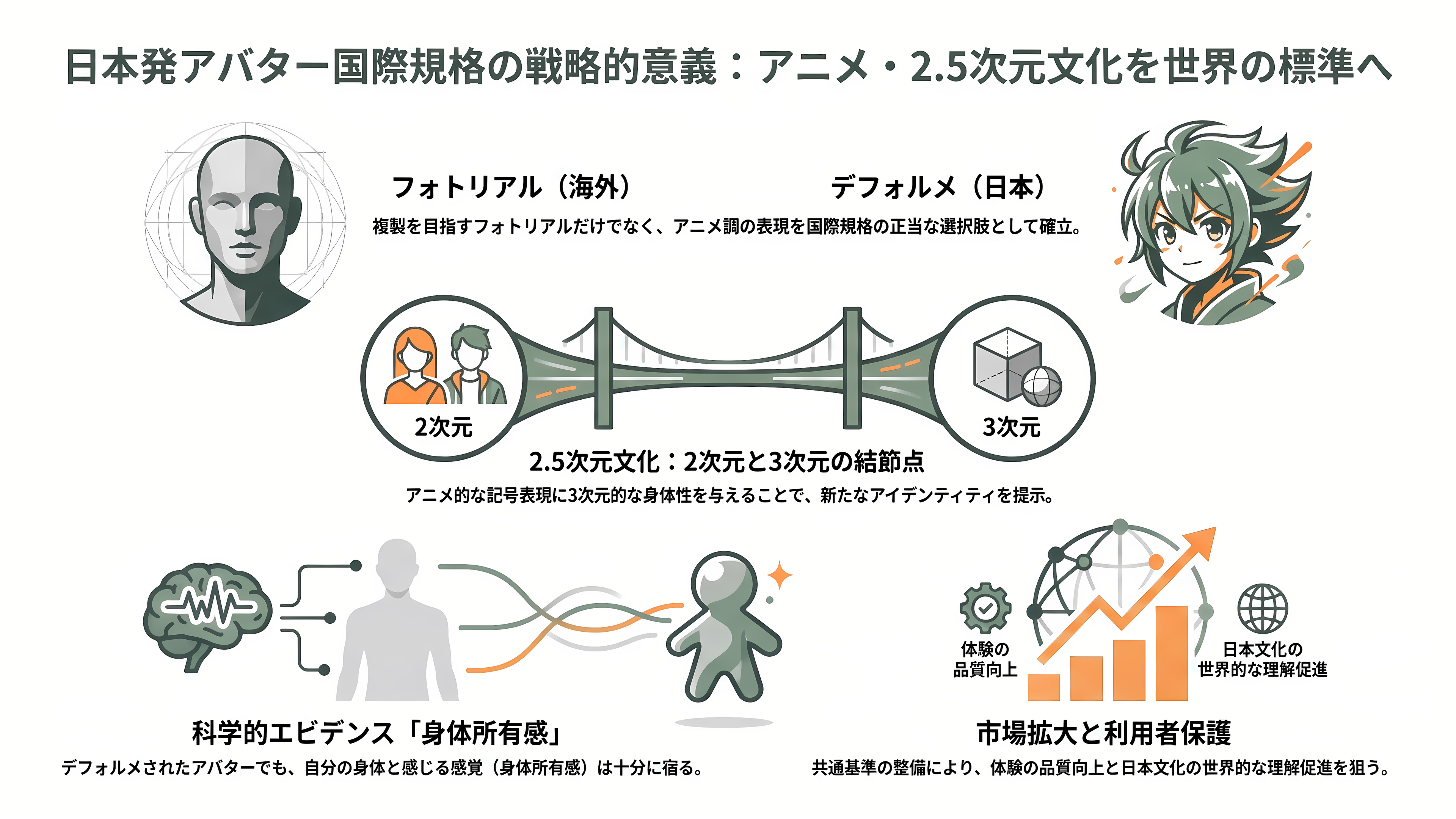 経産省、日本発のアバターの国際規格、ガイドライン、用語定義のISO/IEC 24216-1:2026発行を発表。日本のアニメや2.5次元文化を後押し - なぜ「日本発」に意味があるのか — アニメ・2.5次元文化と身体所有感 - 章扉