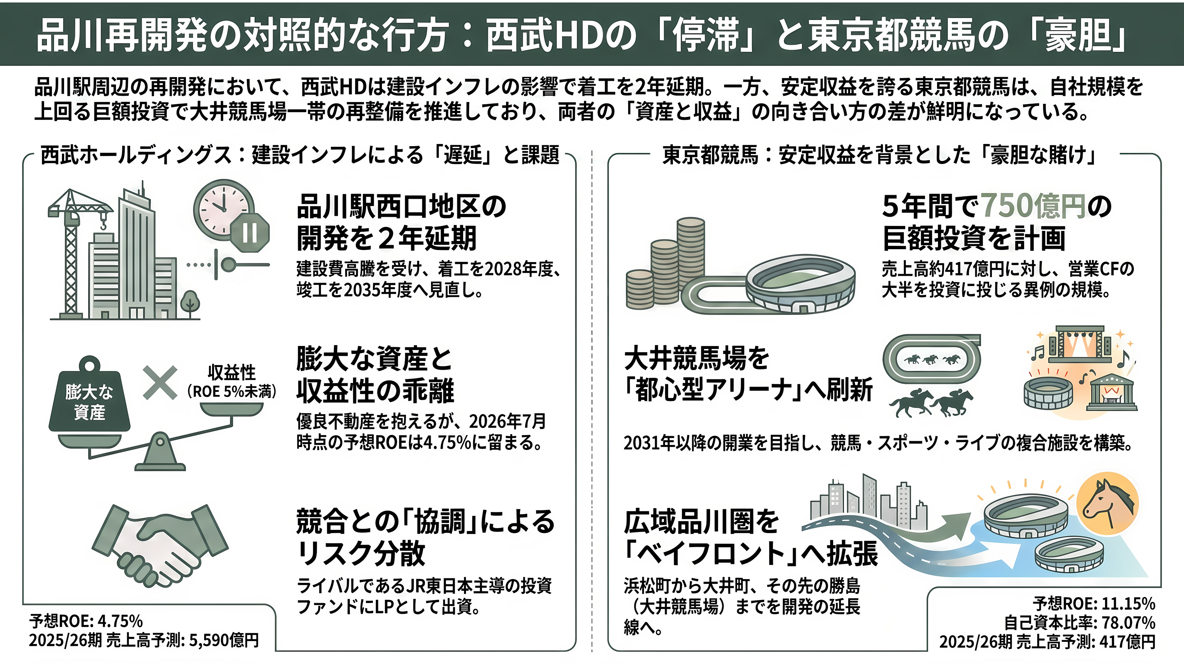 品川大規模再開発、TAKANAWA GATEWAY CITY(高輪ゲートウェイシティ)、都市OS ✕ 鉄道OS、デジタルツイン。JR東(9020)、京急(9006)、大林組(1802)、鉄建建設(1815)、西武HD(9024)、東京都競馬(9672) - 西武HD(9024)・東京都競馬(9672)――遅れる者と、賭ける者 - 章扉