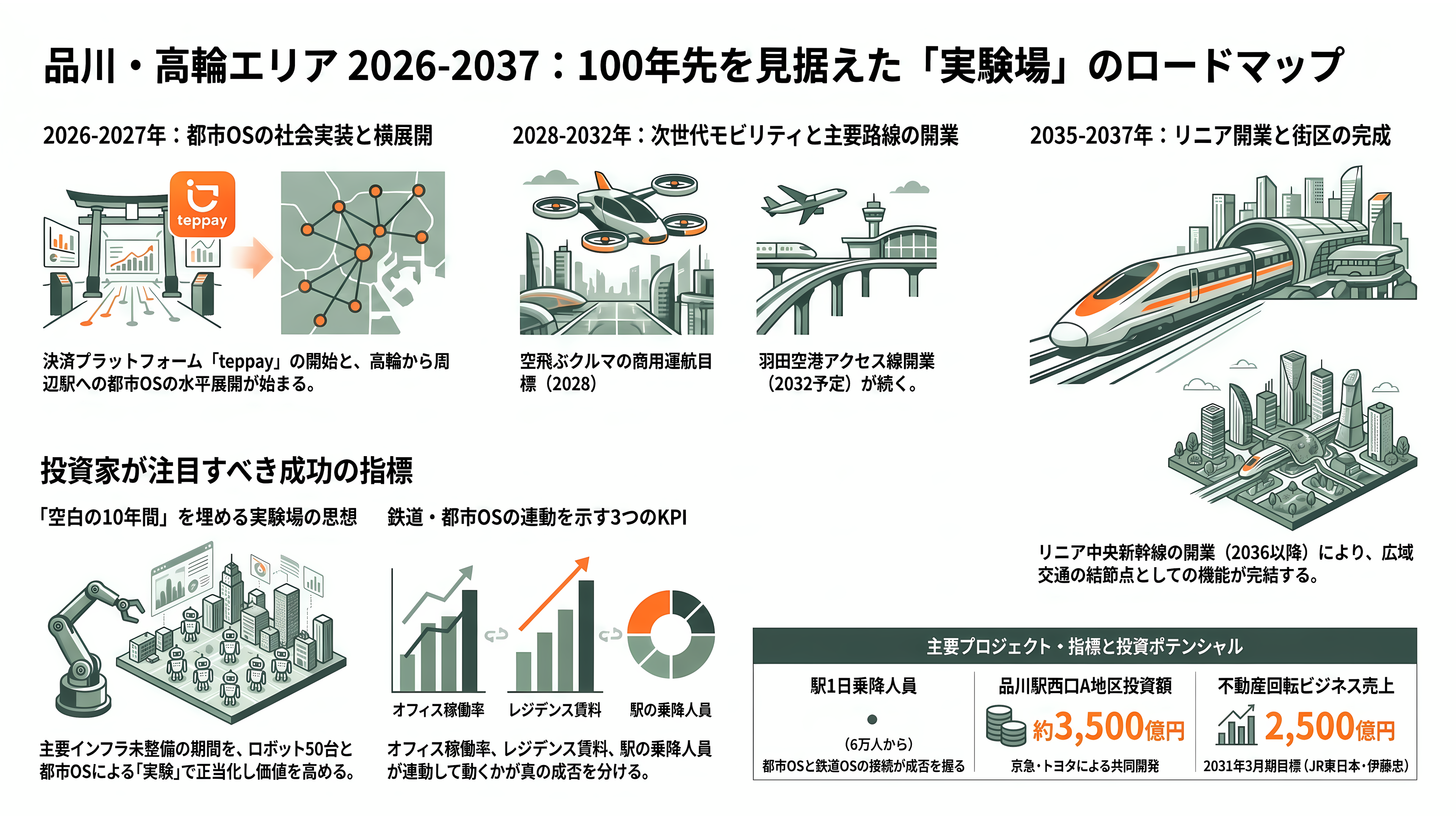 品川大規模再開発、TAKANAWA GATEWAY CITY(高輪ゲートウェイシティ)、都市OS ✕ 鉄道OS、デジタルツイン。JR東(9020)、京急(9006)、大林組(1802)、鉄建建設(1815)、西武HD(9024)、東京都競馬(9672) - 2026年から2037年へ――次に何が起きるか - 章扉