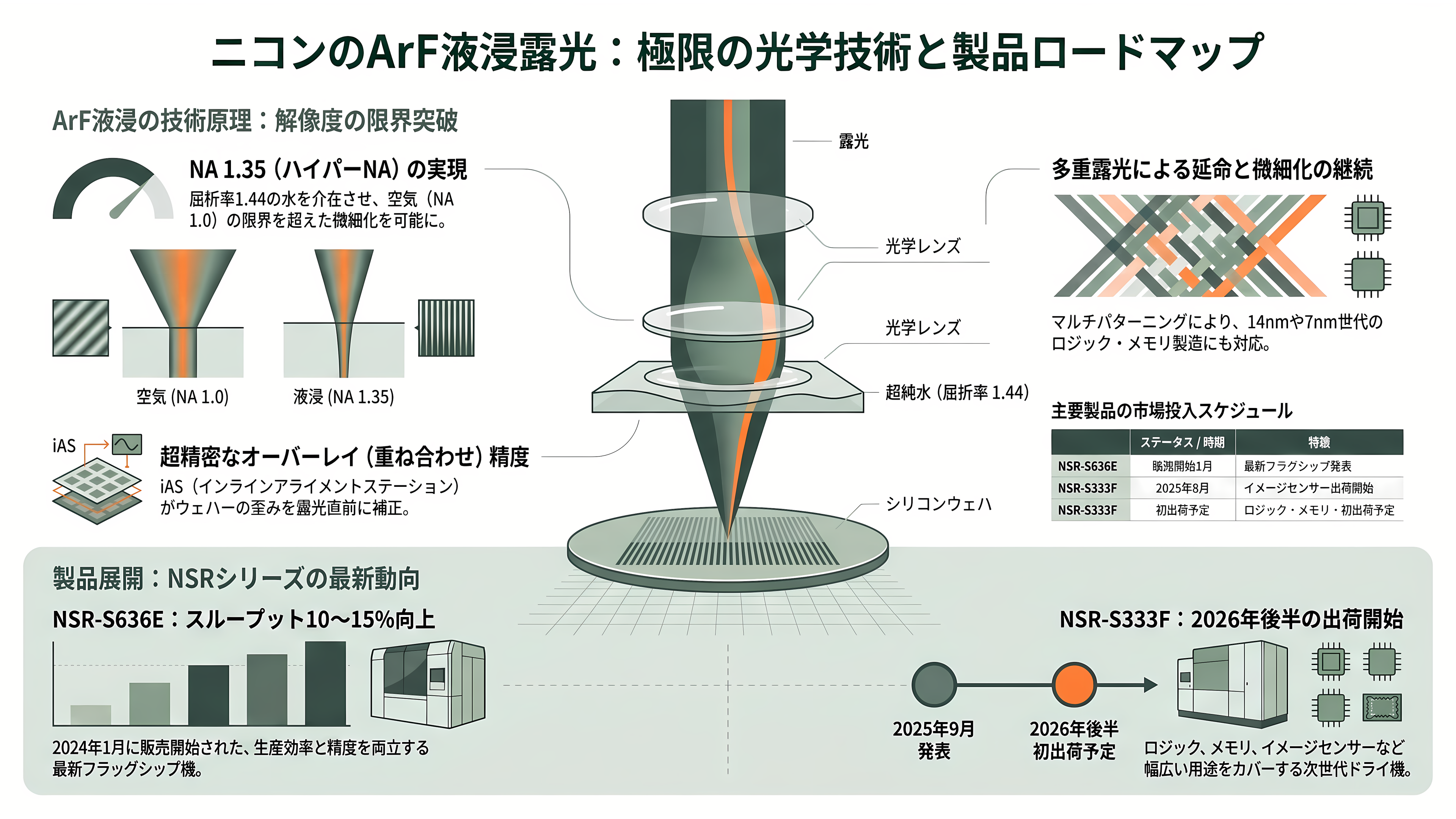 半導体露光装置(リソグラフィ装置)、スタンプ方式のナノインプリントと後工程に強みのキヤノン、高精度なArF液浸の深掘りとASML互換のニコン - ArF液浸の深掘り — ニコンが磨き上げた極限の光学 - 章扉