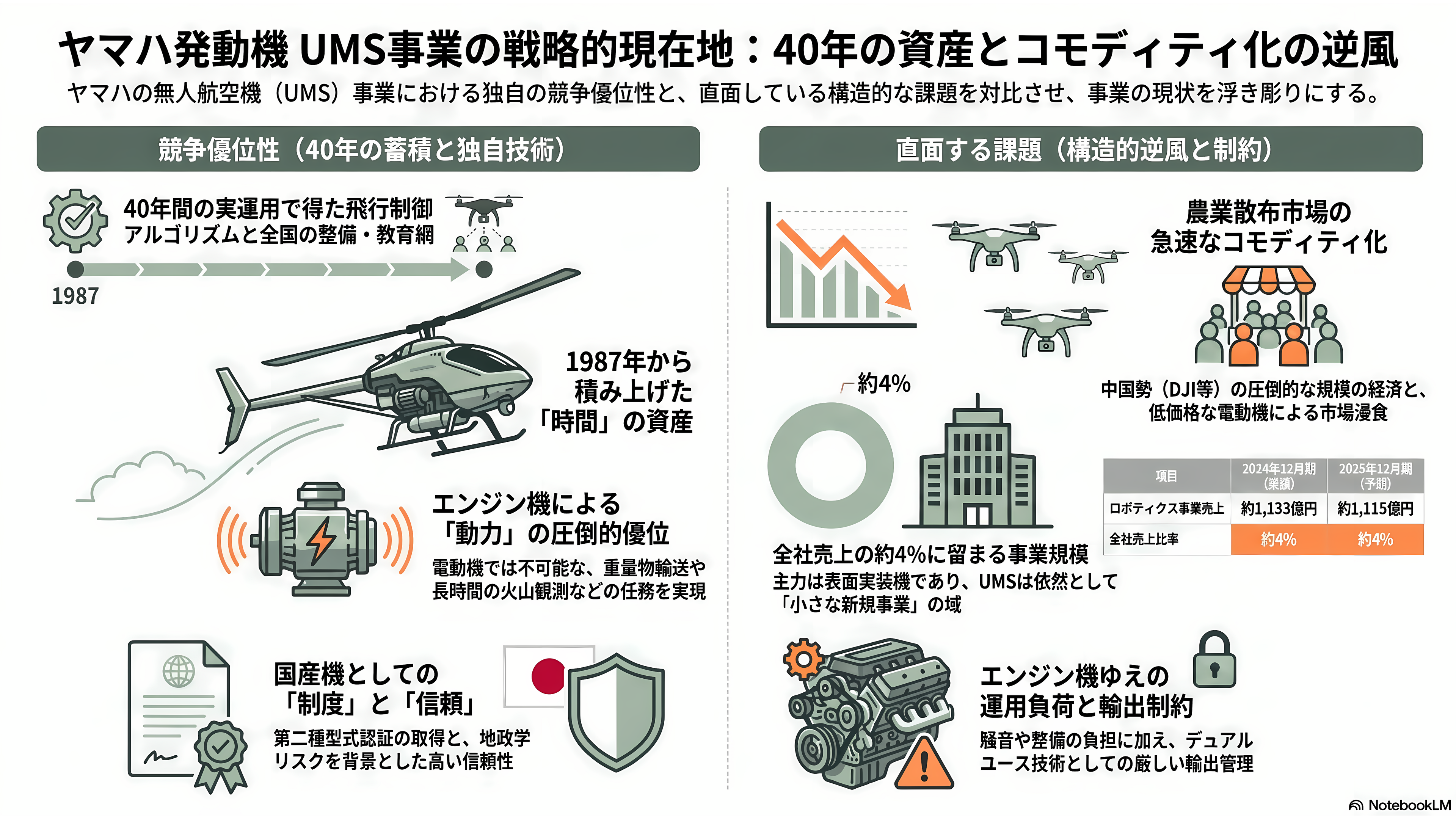 ヤマハの産業用マルチローター(ドローン)YMR-II(ワイエムアール・ツー)YMR-08/YMR-08AP 、産業用無人ヘリコプターFAZER R / FAZER R AP - 強みと課題——40年の資産と、コモディティ化の逆風 - 章扉