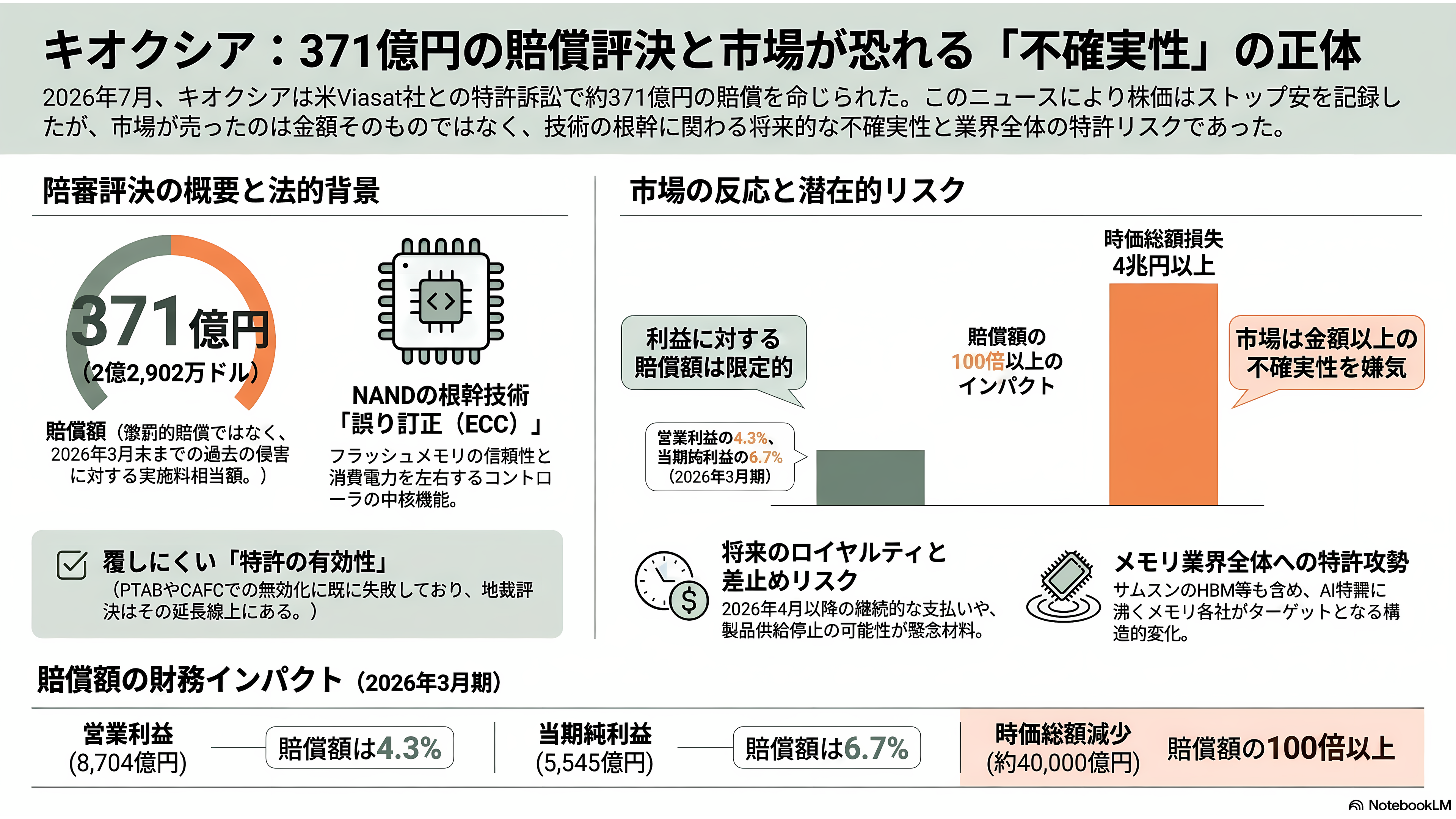 最高値から53.8%下落。キオクシア(285A)下落の要因と再浮上の可能性を紐解く。3次元積層「BiCS FLASH」、CBA(CMOS directly Bonded to Array)技術 - 下落要因①:371億円の特許賠償評決 - 章扉