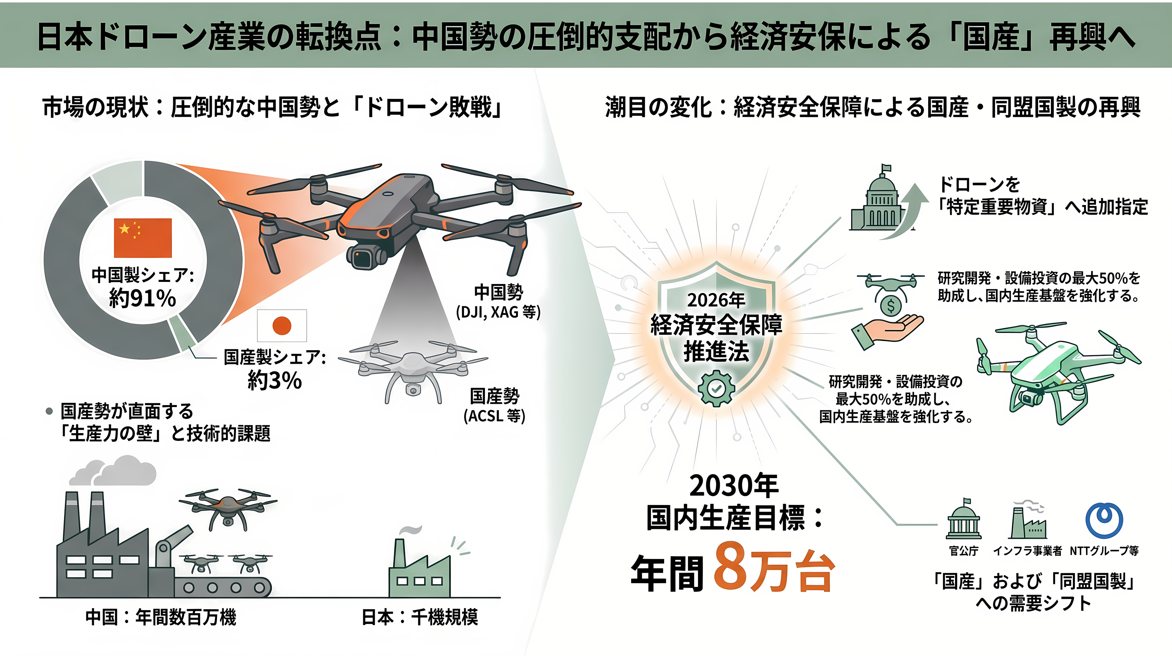 NTT e-Droneの農業用ドローンAC101 connect、 AC102と欧米パートナー製Skydio X10 / Skydio 2+、ELIOS 3、ANAFI Ai - 業界の状況と立ち位置──DJI一強、「ドローン敗戦」、そして経済安全保障の追い風 - 章扉