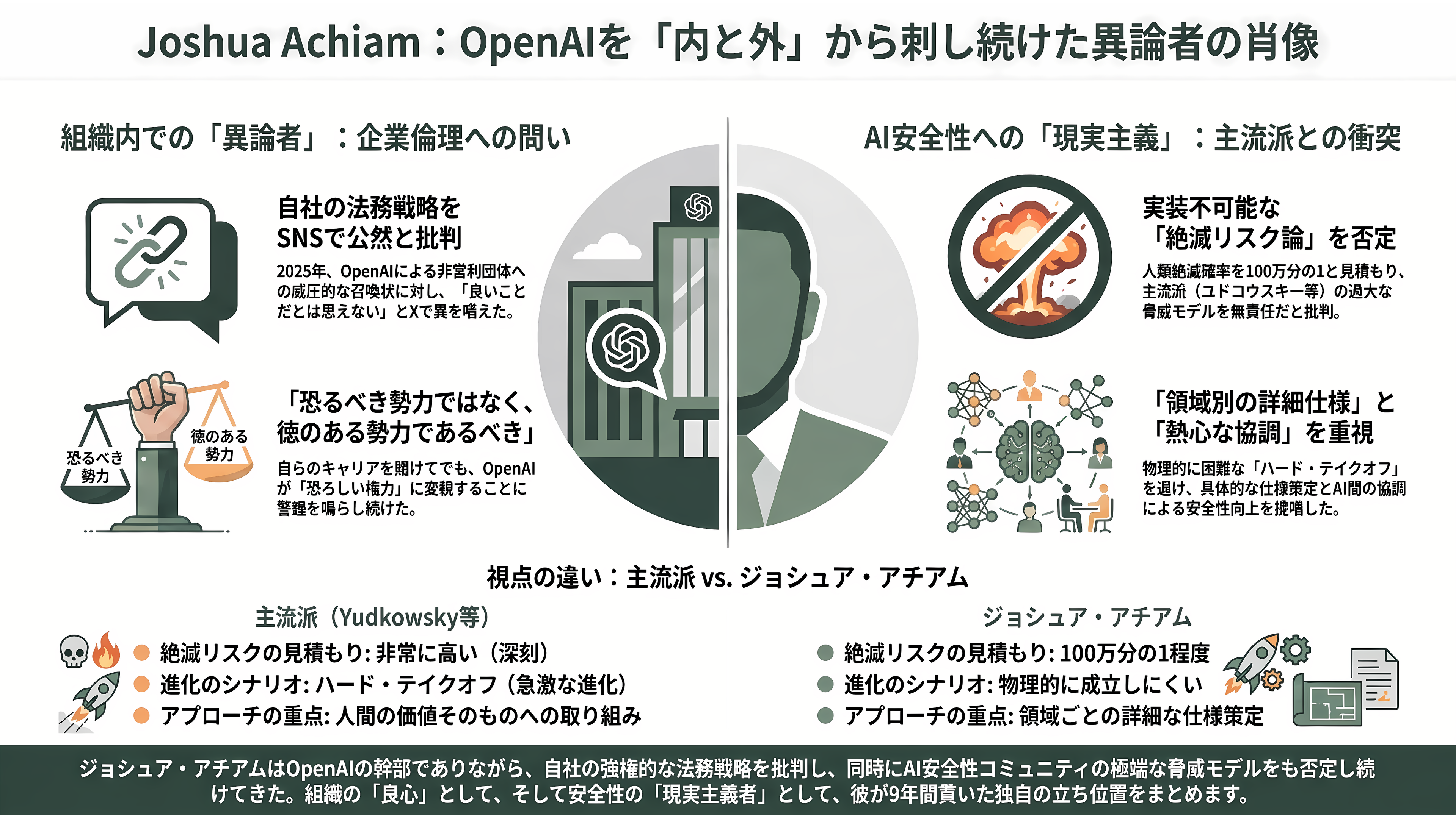 OpenAIの古参AI安全性責任者、最高未来学者Joshua Achiam(ジョシュア・アキアム)が退社 - 社内の異論者 — 「これは良いことだとは思えない」 - 章扉