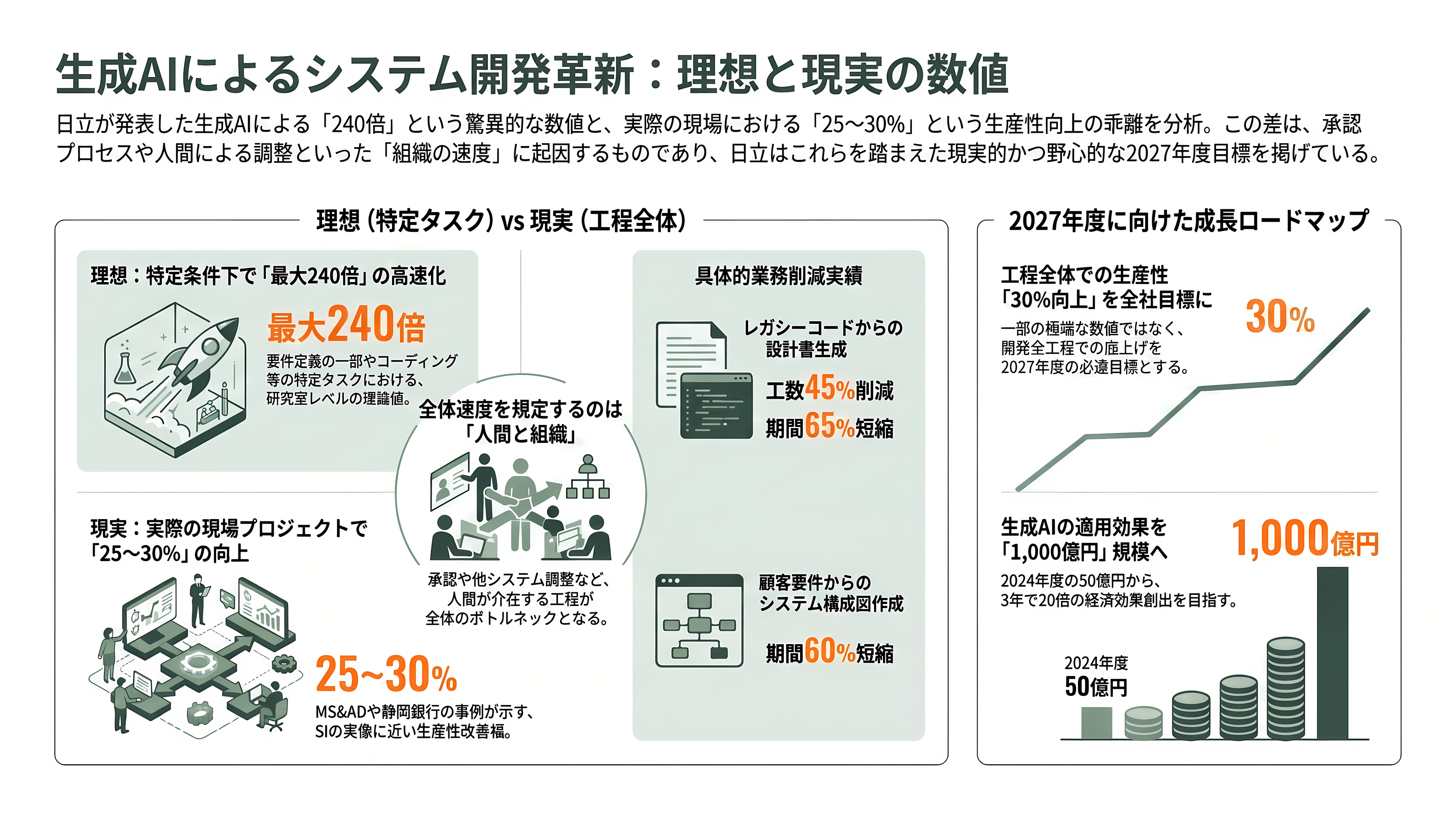 日立、AI駆動型のSIの全工程をAIエージェントが行うインテグレーションプラットフォーム、Agentic AI Integration Platformを発表 - 「240倍」「200倍」をどう読むか - 章扉
