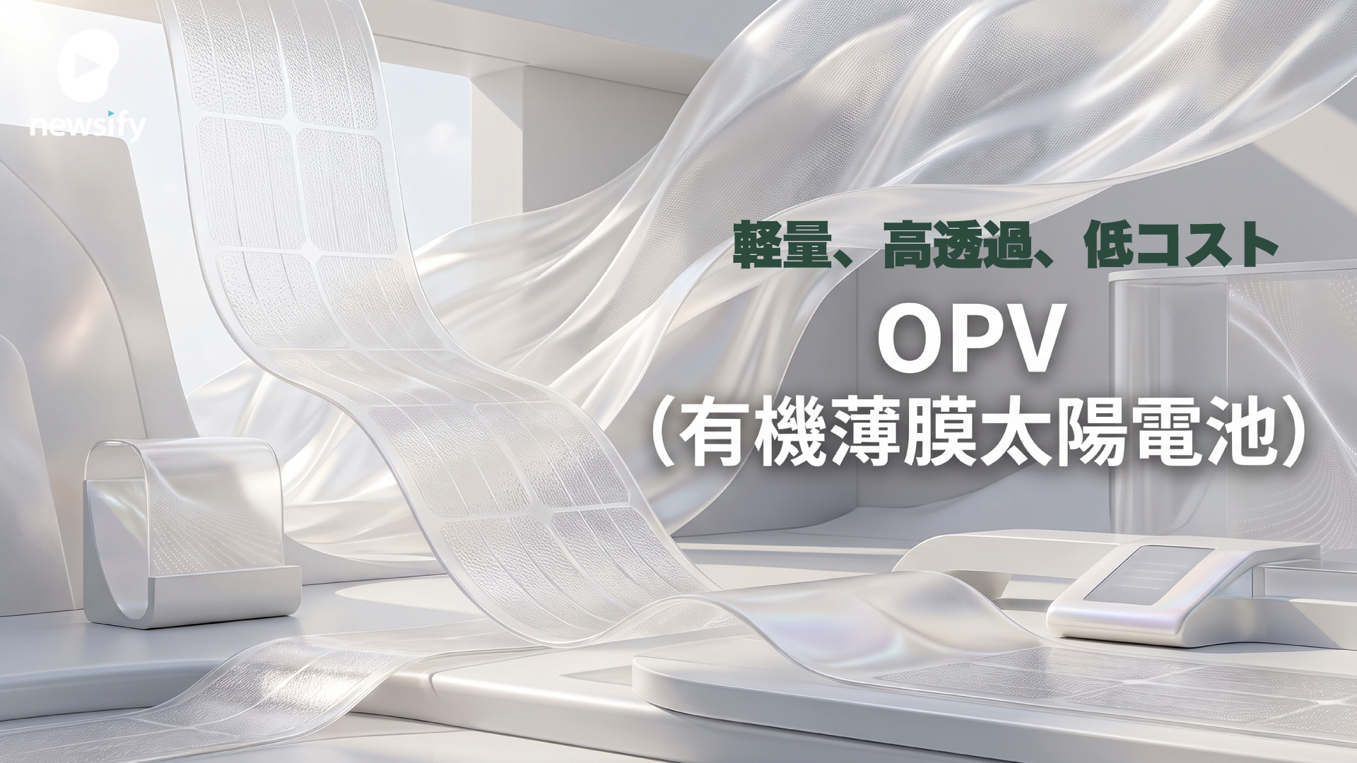 軽量、高透過、低コスト「OPV(有機薄膜太陽電池)」。BIPV(建築一体型太陽光発電)、IoT向け、農業分野など。繊維商社GSIクレオス(8101)