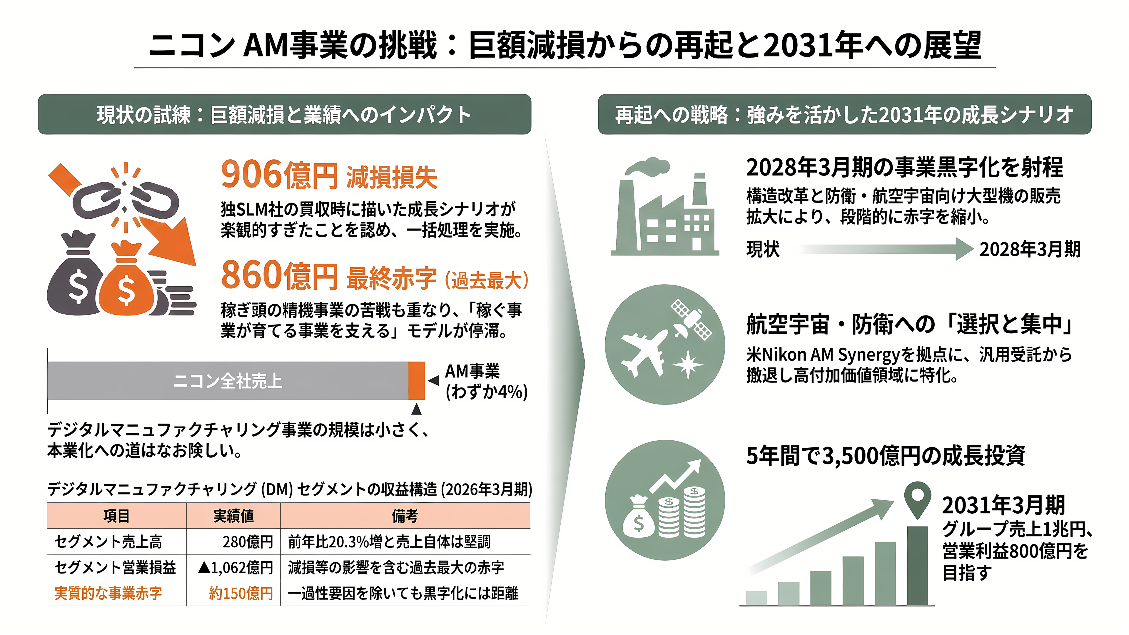3Dプリンター製造。ニコン（7731）、DMG森精機 (6141）、ローランド ディー.ジー. （6789）、ミマキエンジニアリング（6638） - ニコン（7731）——光学の巨人が挑む金属AMと906億円の減損 - 章扉