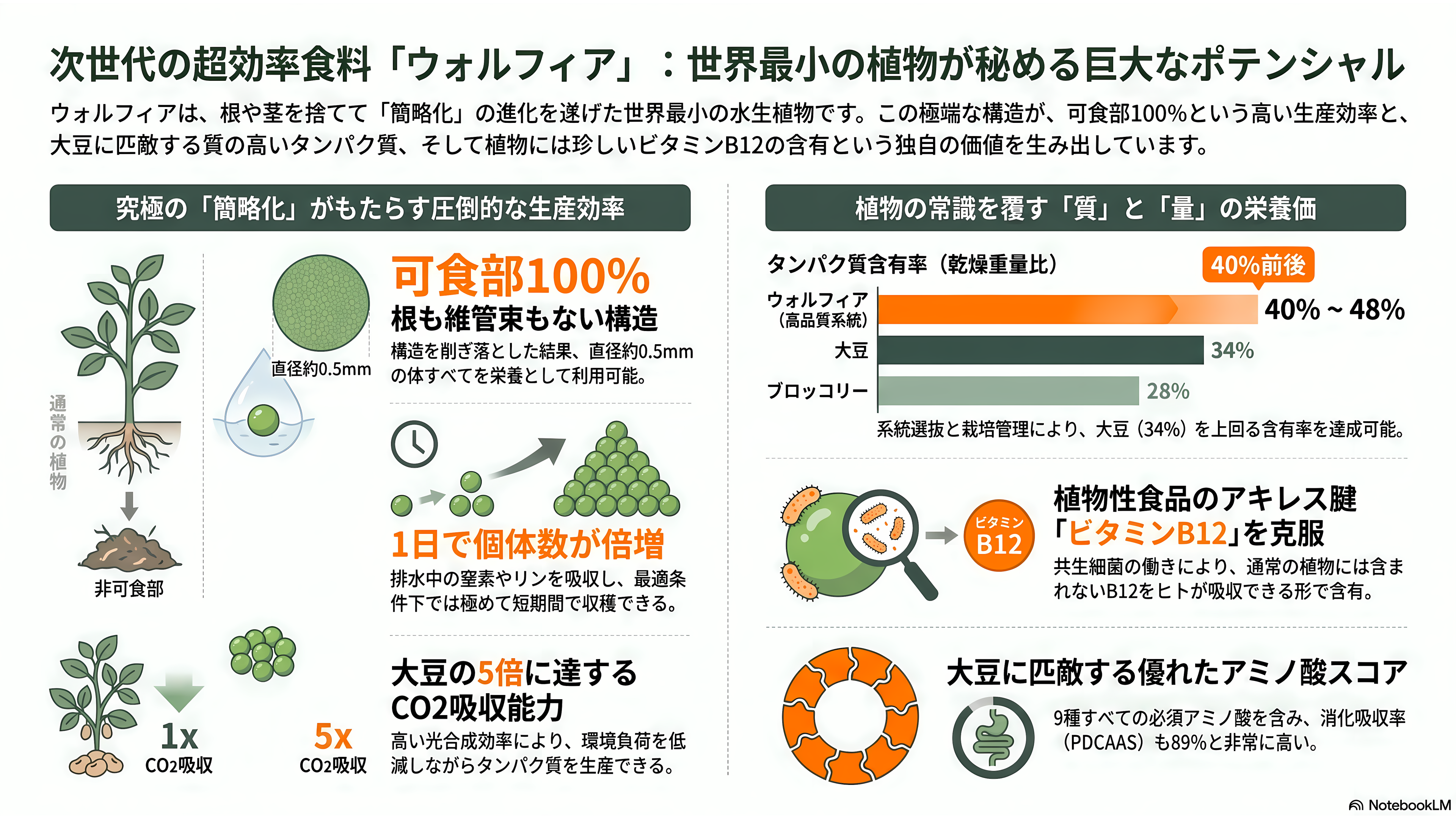 タイ東北部では日常食、タンパク質が豊富なスーパーフード、ウキクサ科ウォルフィア（Wolffia）。北海道大学発のフードテックFloatmeal、NZ生まれの代表北村 もあな - ウォルフィアとは何か——世界最小の花を咲かせる植物が抱えるタンパク質 - 章扉