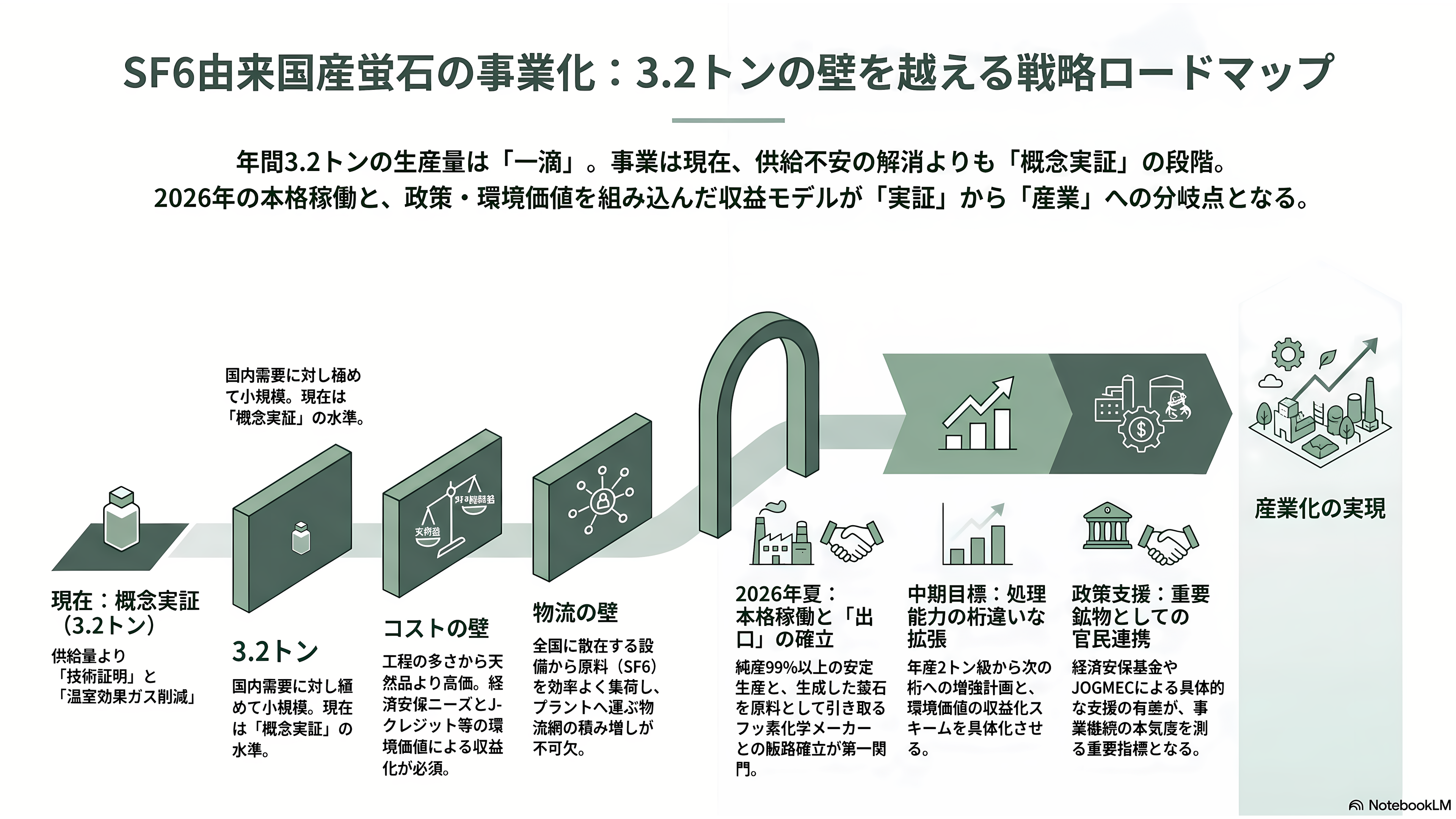 住友電設(1949)と名古屋工業大学、最悪の温室効果ガスと呼ばれるSF6ガス(六フッ化硫黄)から、純度99%以上の半導体研磨などに重要な高純度蛍石の生成に成功。年間3.2トン生産へ - 課題と今後の計測ポイント——3.2トンの現実と事業化の壁 - 章扉