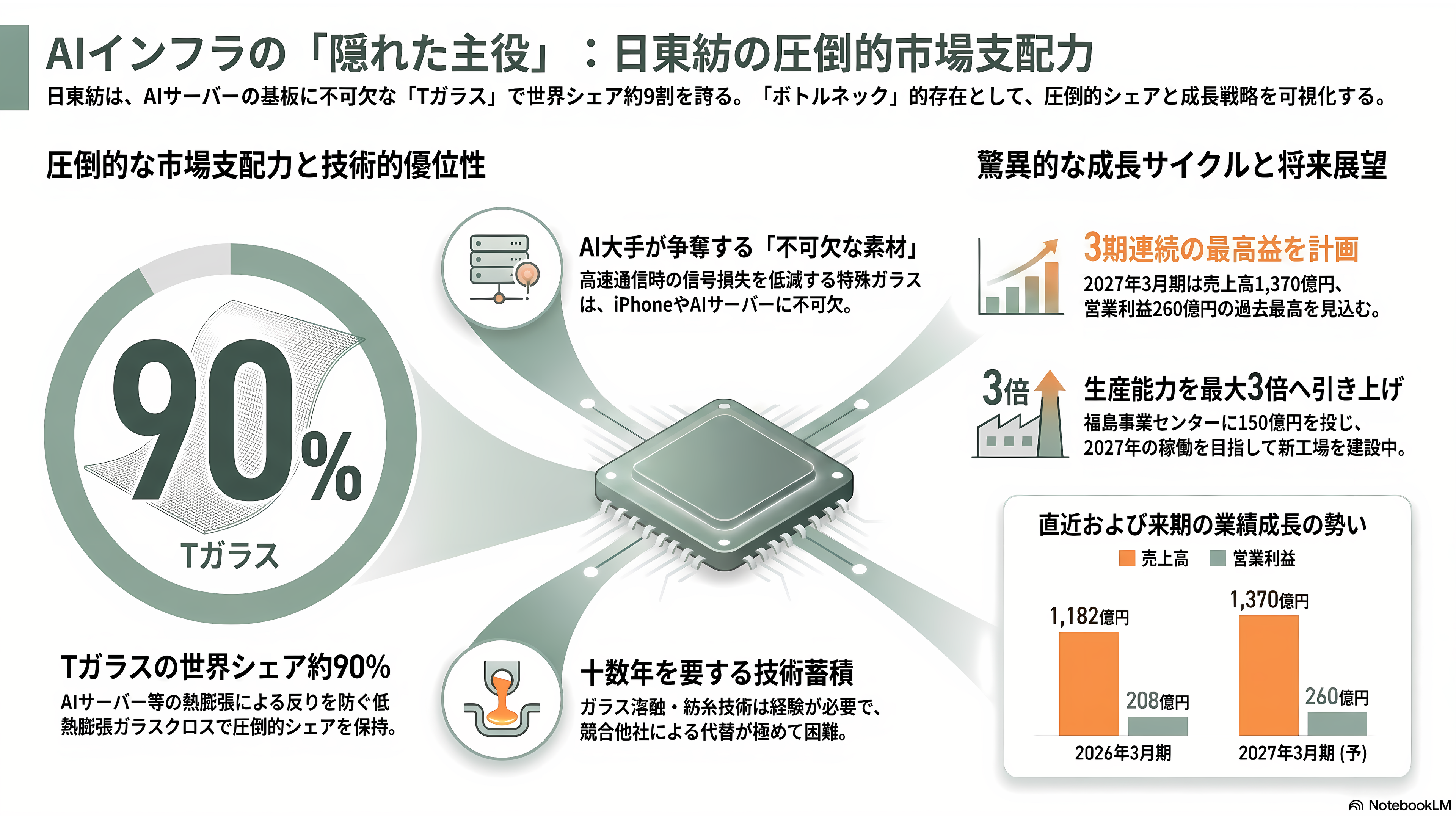 特集 NTT IOWN（アイオン）構想 光電融合プレイヤー企業 34選 - 日東紡——Tガラス世界シェア9割、AI基板の隠れたボトルネック - 章扉