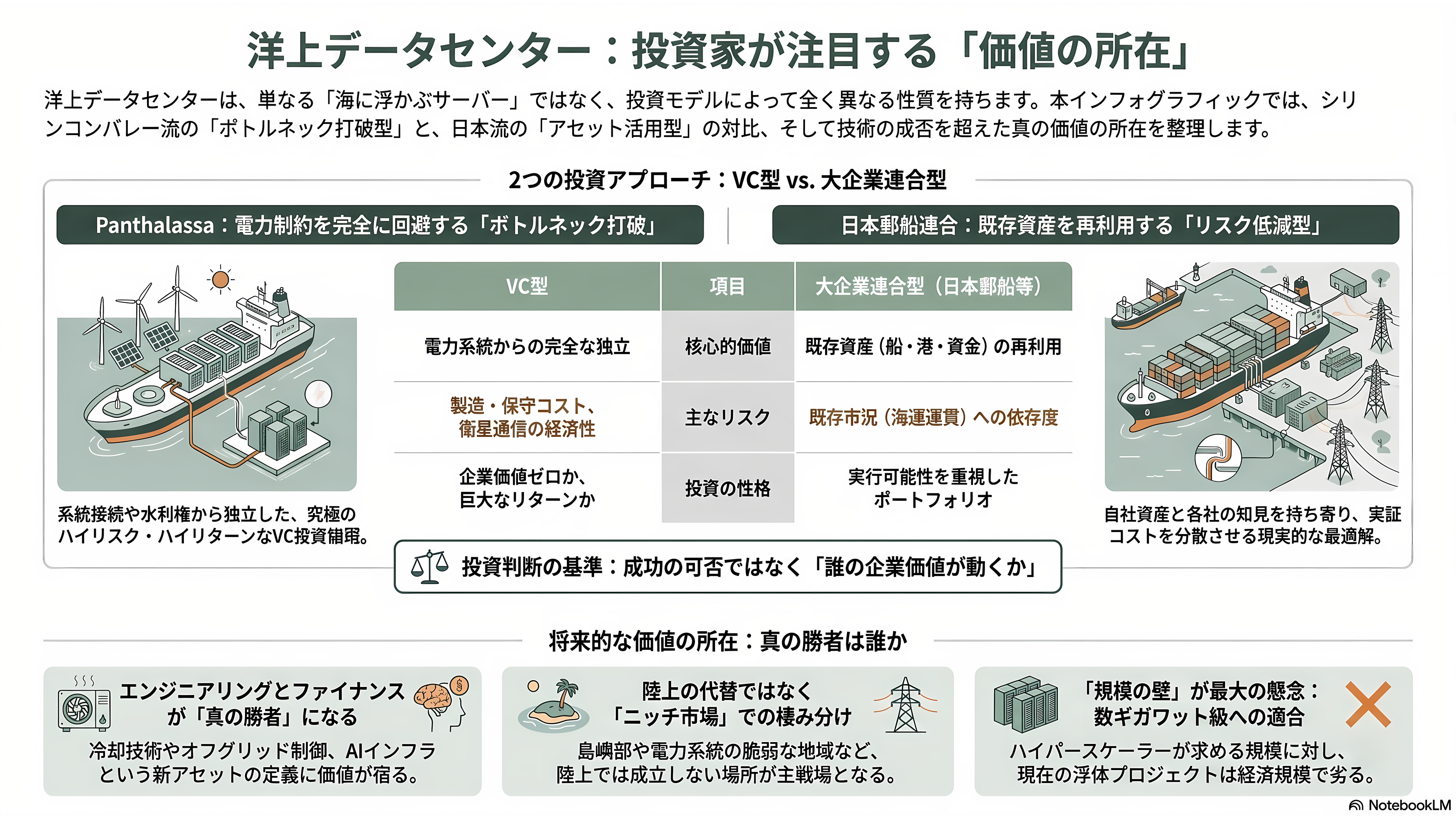 日本郵船（NYK）、横浜港での世界初の洋上浮体型データセンター（FDC）の実証実験。NTTファシリティーズ、ユーラスエナジーホールディングス、三菱UFJ銀行、横浜市の5社 - 投資家の視点──このプロジェクトのどこに値段がつくのか - 章扉