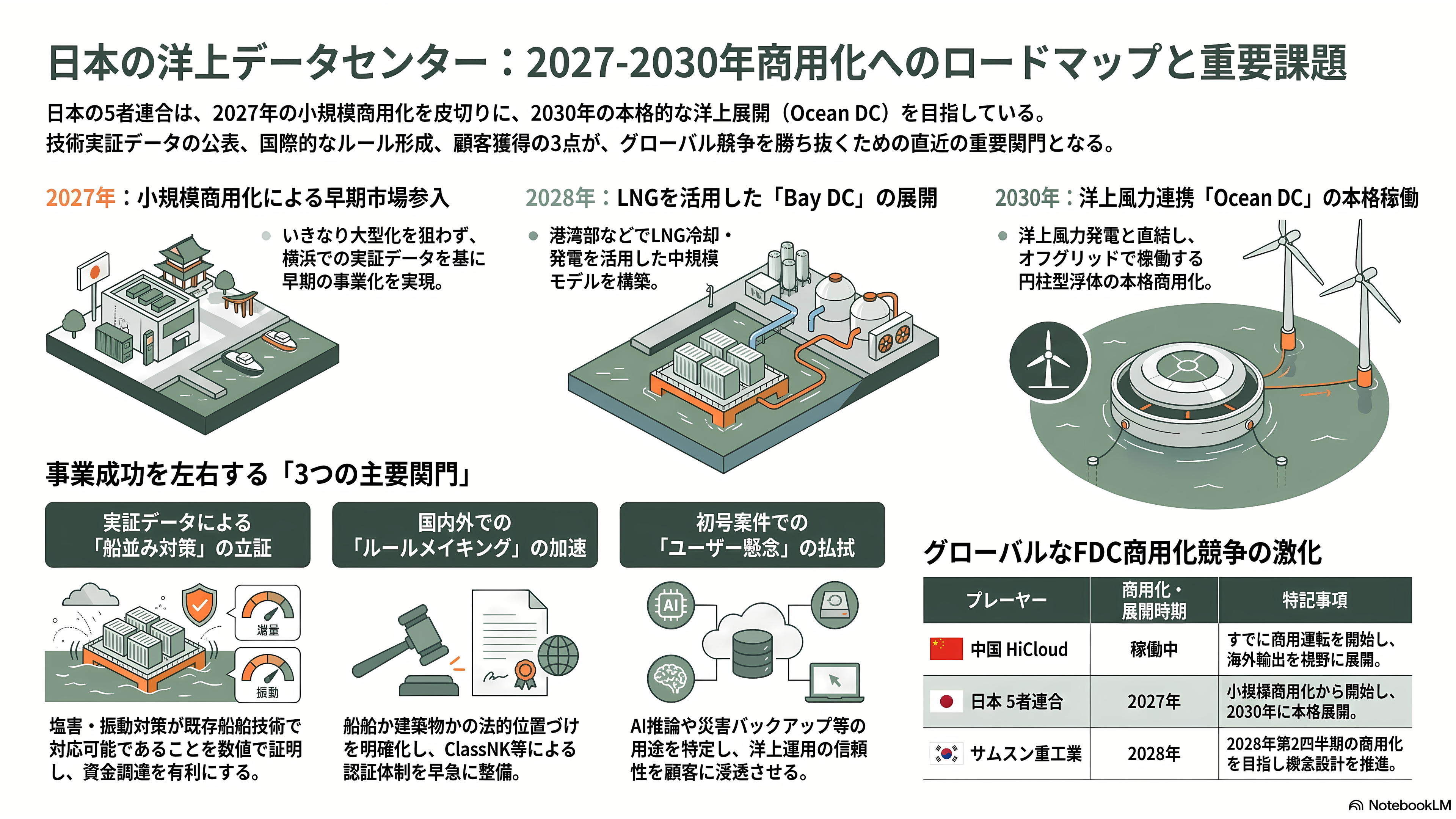 日本郵船（NYK）、横浜港での世界初の洋上浮体型データセンター（FDC）の実証実験。NTTファシリティーズ、ユーラスエナジーホールディングス、三菱UFJ銀行、横浜市の5社 - 今後の動き──2027年の小規模商用化から2030年のOcean DCへ - 章扉