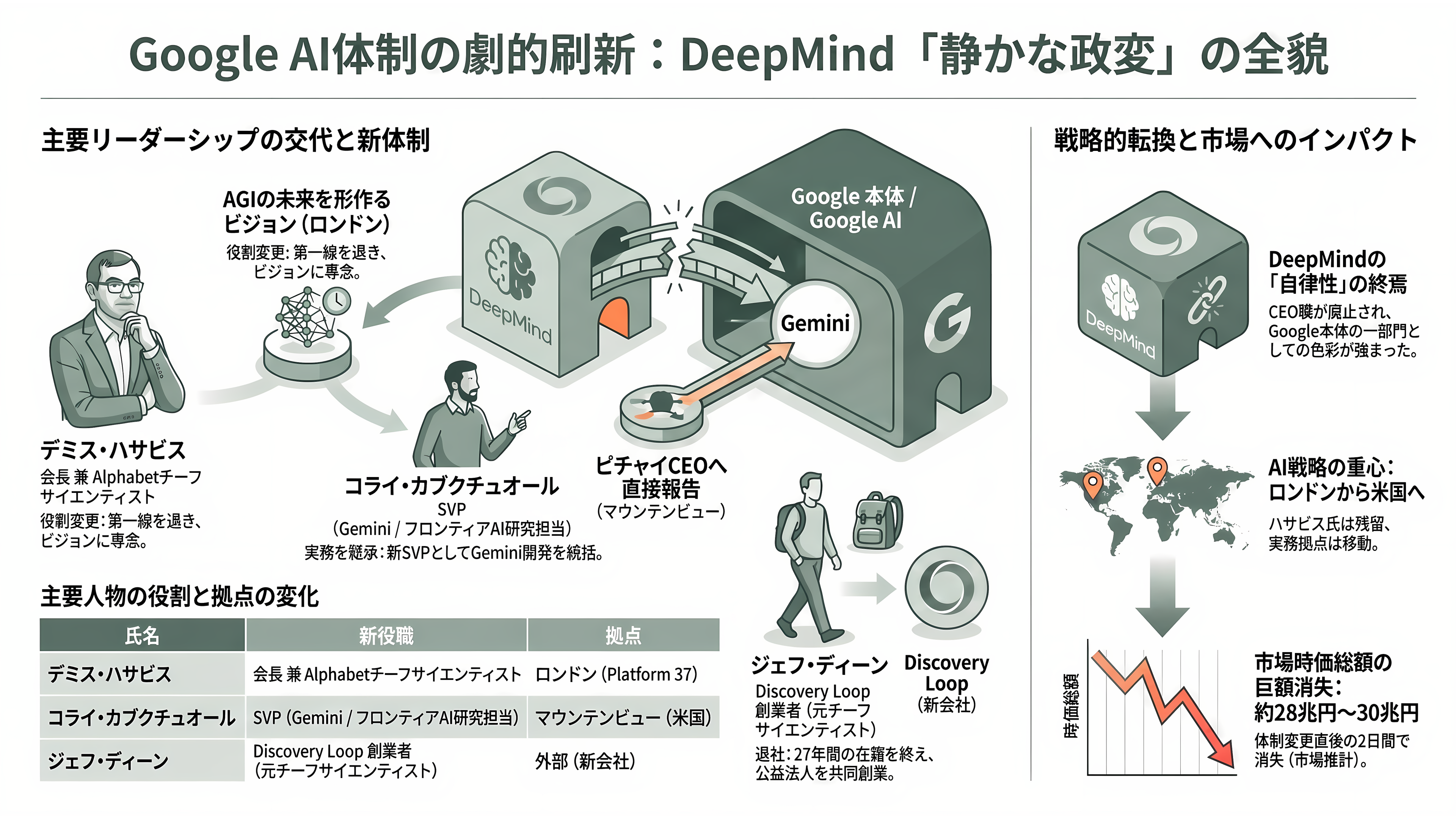 ノーベル化学賞受賞、イギリス王室から騎士爵叙勲の天才、Google DeepMind CEO Demis Hassabis(デミス・ハサビス)氏、CEOを退任 - 2026年8月5日、DeepMindの「静かな政変」 - 章扉