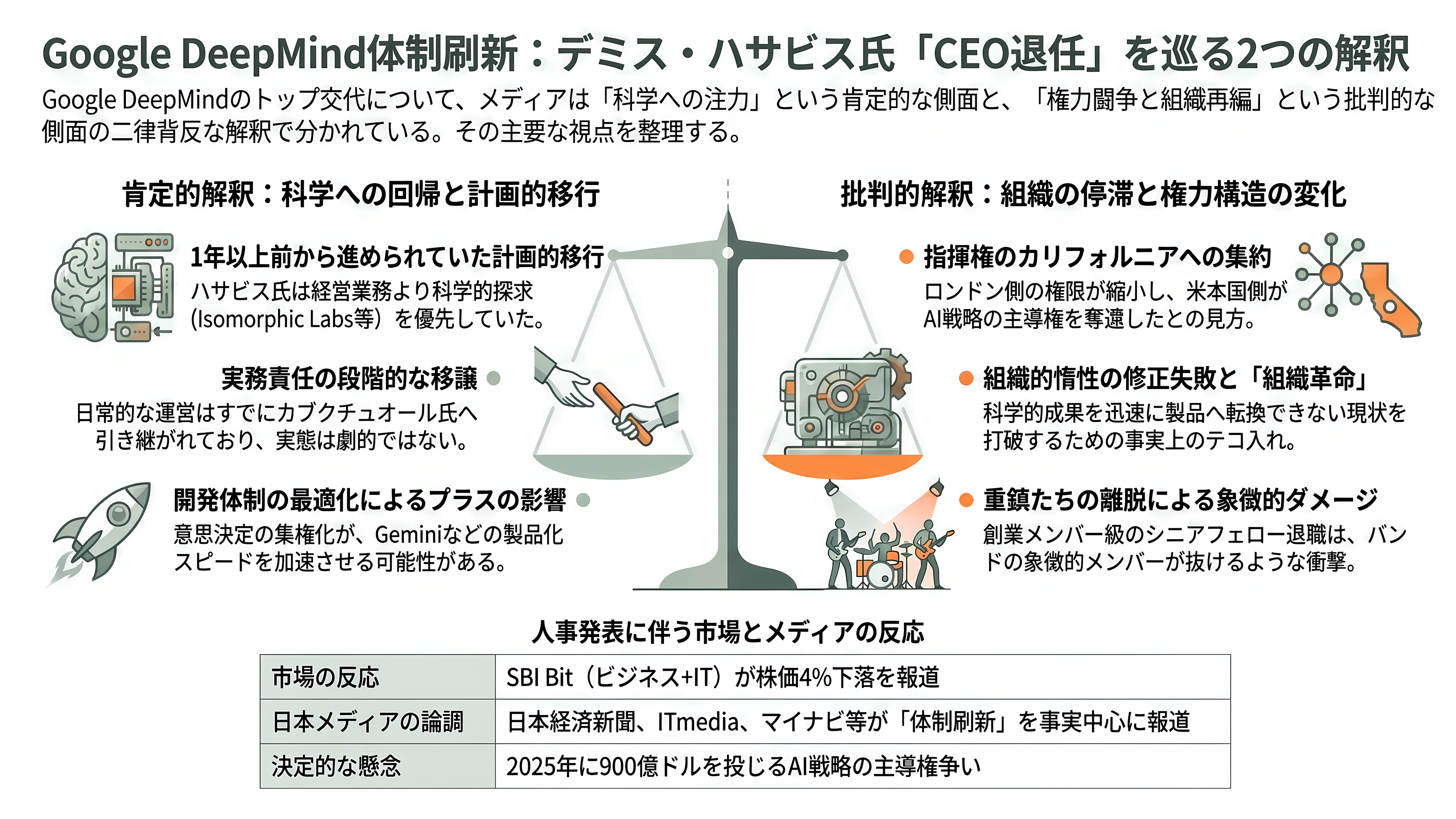 ノーベル化学賞受賞、イギリス王室から騎士爵叙勲の天才、Google DeepMind CEO Demis Hassabis(デミス・ハサビス)氏、CEOを退任 - 「昇進」か「体のいい降格」か——各紙の読み方は割れている - 章扉