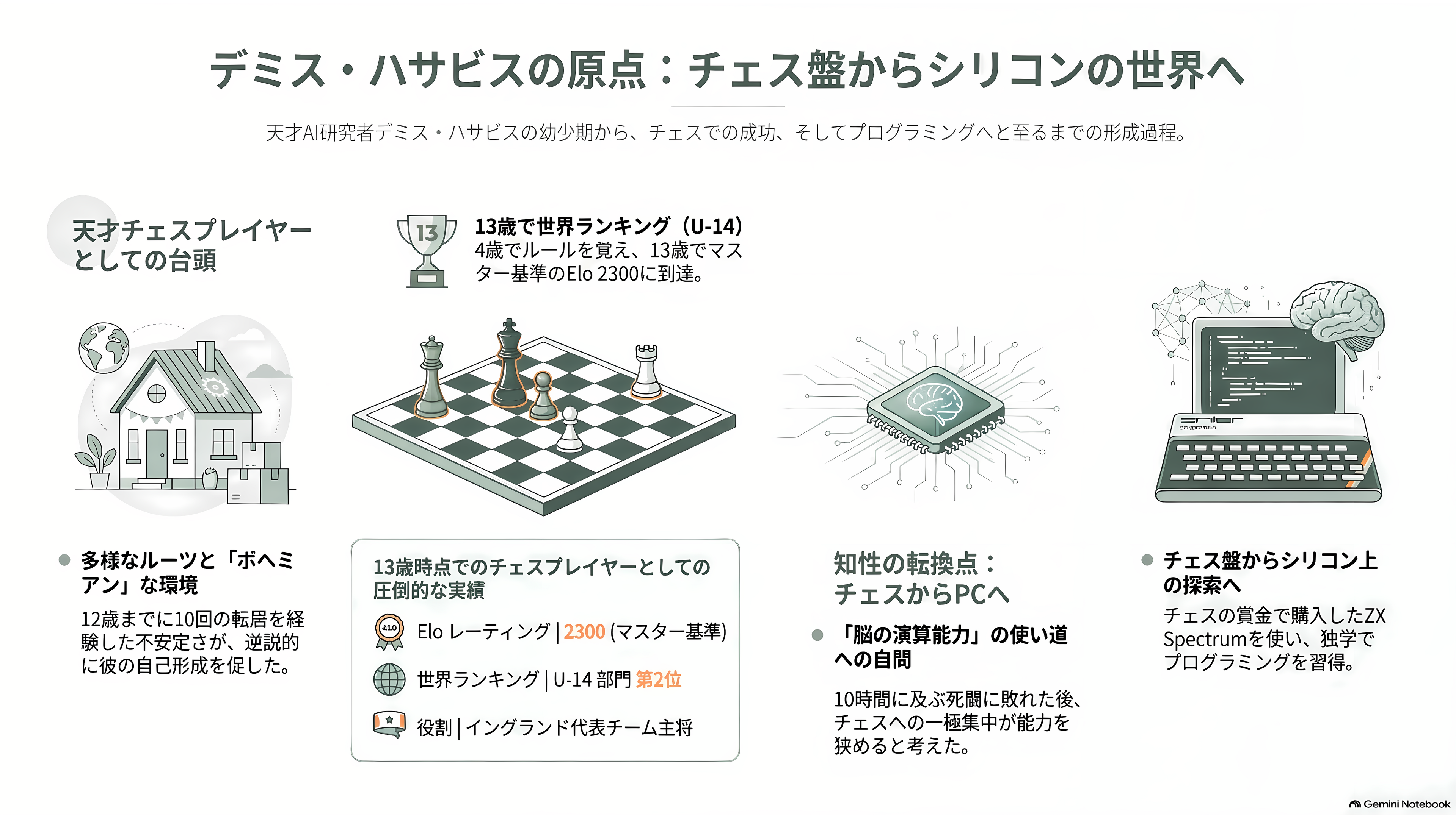 ノーベル化学賞受賞、イギリス王室から騎士爵叙勲の天才、Google DeepMind CEO Demis Hassabis(デミス・ハサビス)氏、CEOを退任 - 生い立ち——北ロンドンの「ボヘミアン」一家と、4歳のチェス盤 - 章扉