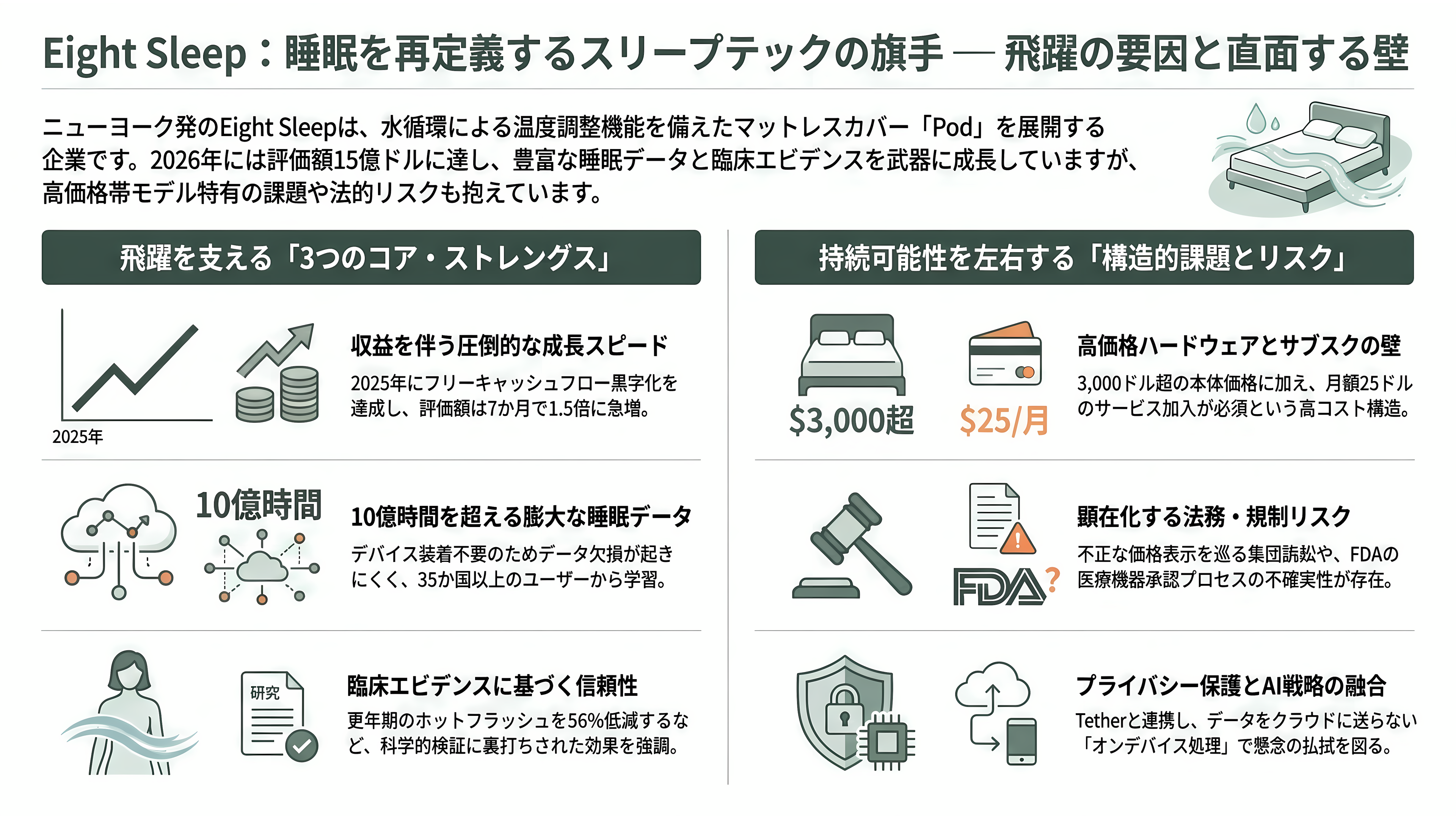 睡眠の科学、スリープテック。Eight Sleep、快眠デバイスHatch、筑波大発S'UIMIN(スイミン)、介護Rehabilitation3.0、スマートリングのOura Health - Eight Sleepとは。強みと課題 - 章扉