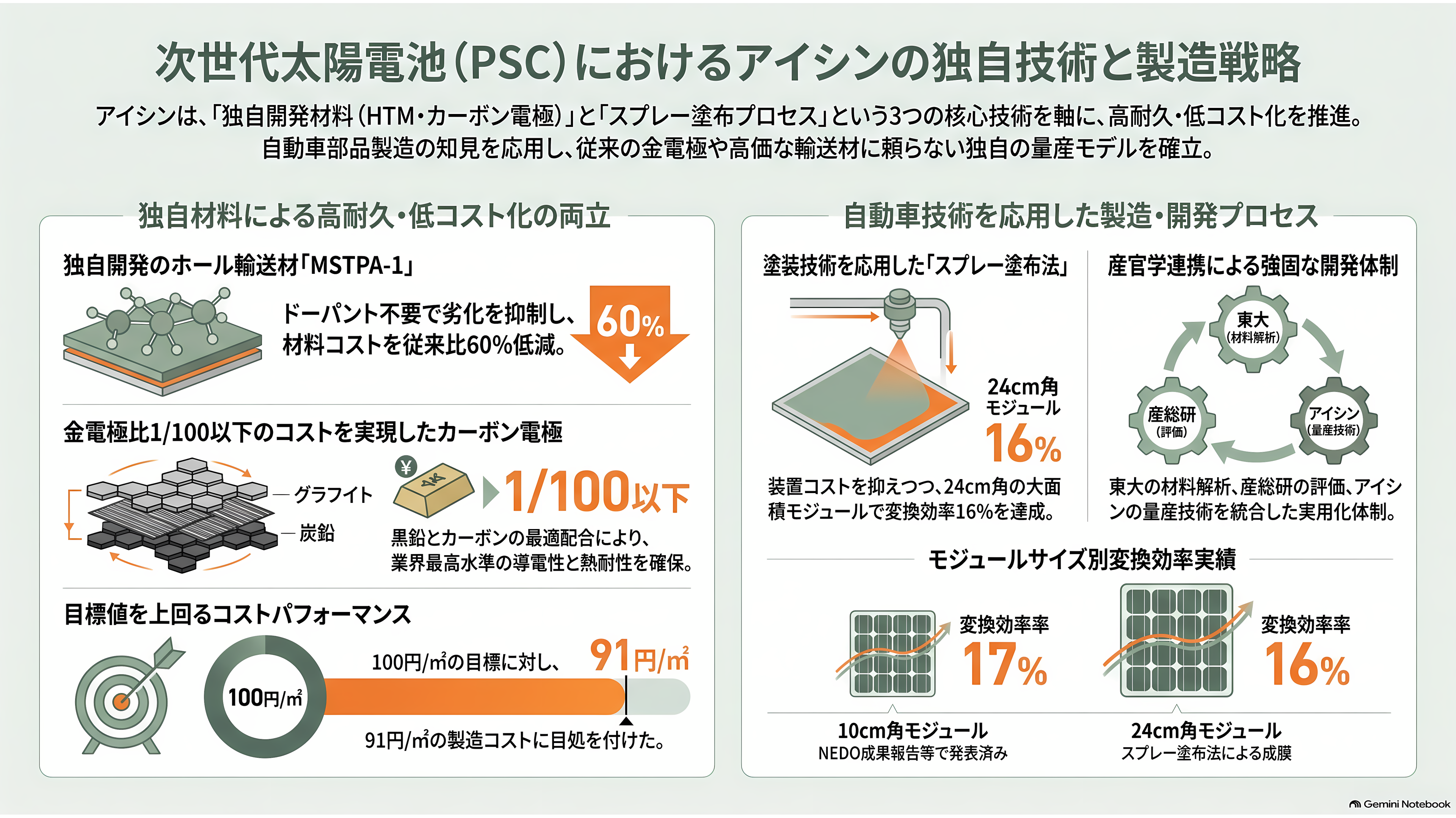 薄ガラス型ペロブスカイト太陽電池のアイシン（7259）、グリーンイノベーション基金事業（GI基金）に採択 - アイシンのモジュールはどう作られているか ― スプレー塗布、カーボン電極、独自ホール輸送材 - 章扉