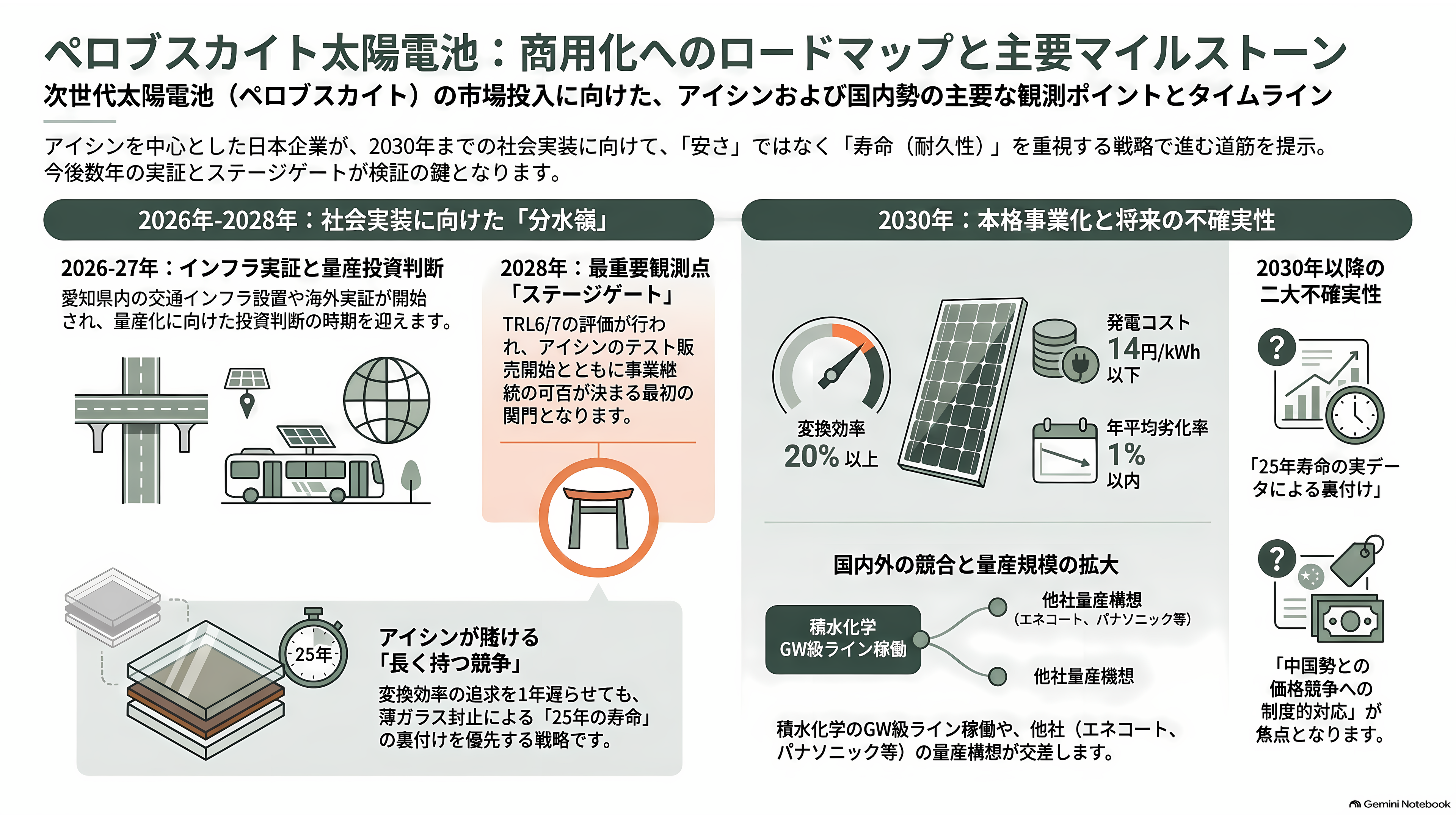 薄ガラス型ペロブスカイト太陽電池のアイシン（7259）、グリーンイノベーション基金事業（GI基金）に採択 - 今後 ― いつ、何が観測できるか - 章扉