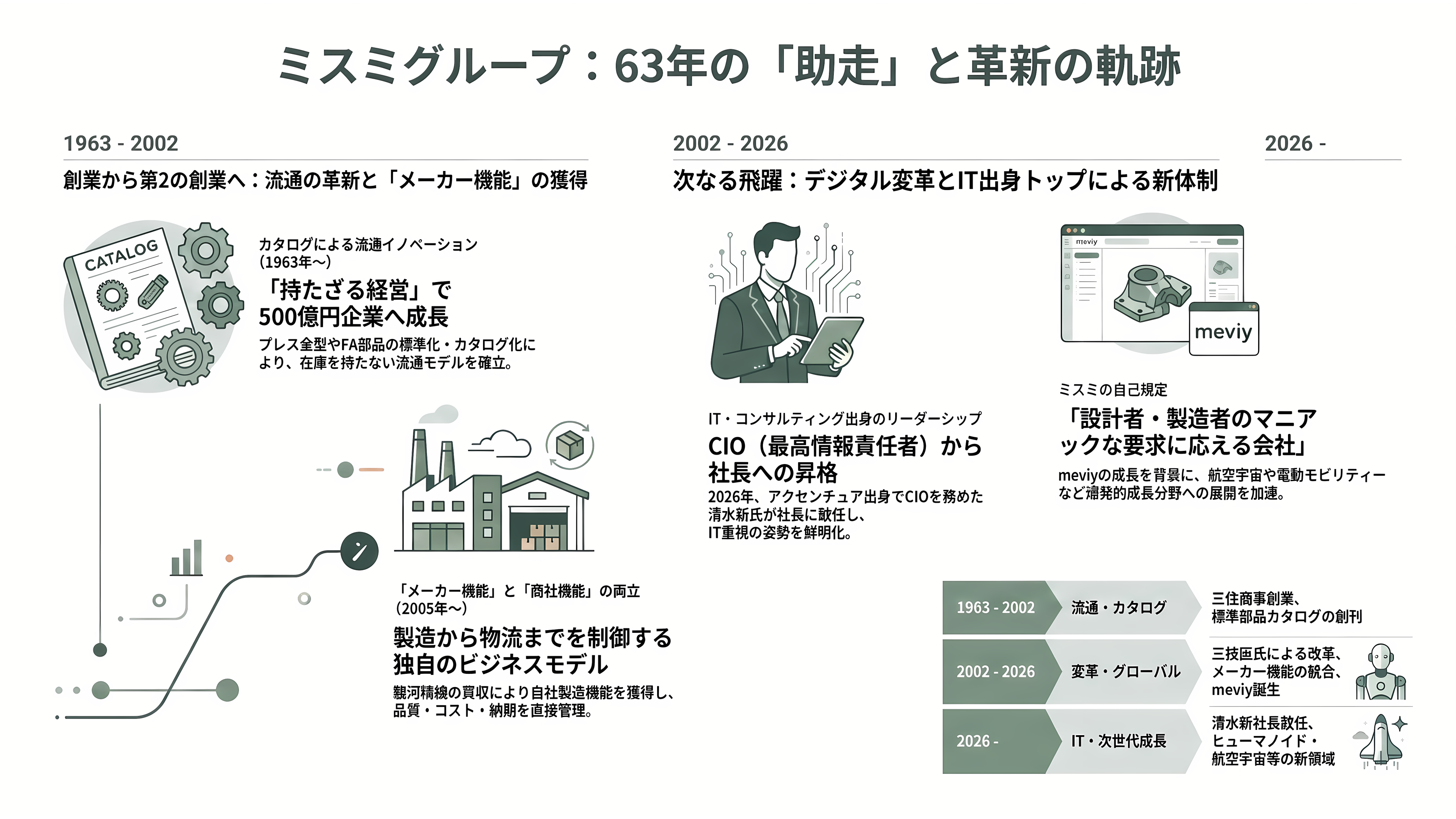 ものづくりを効率化するミスミ、AI部品調達プラットフォームmeviy(メビー)とは - 三住商事からミスミグループへ——63年の助走 - 章扉