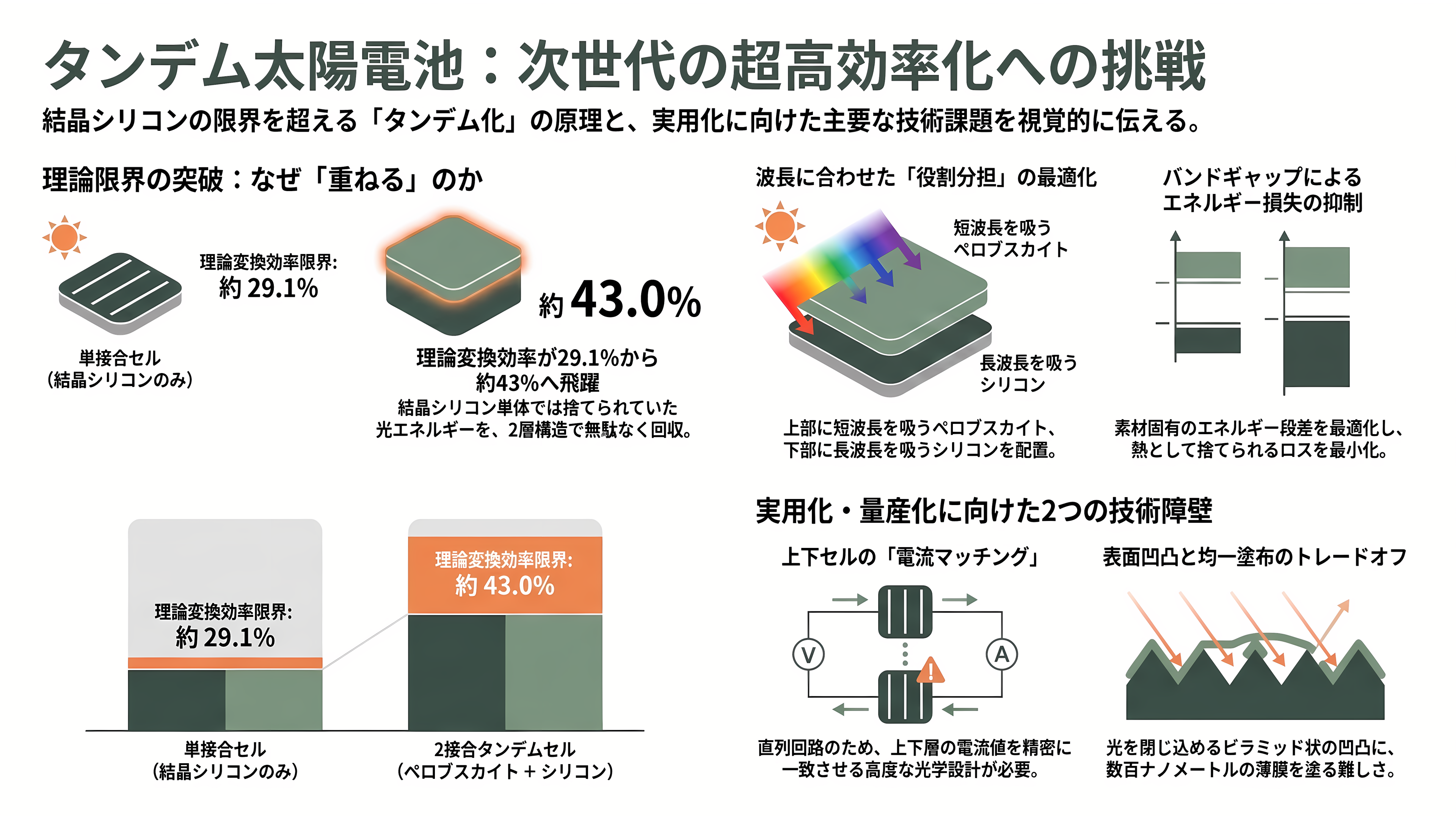 カネカ、次世代型タンデム太陽電池量産技術実証事業が、グリーンイノベーション基金事業(GI基金)に採択 - タンデム太陽電池をやさしく解説する ― なぜ「重ねる」と効率が上がるのか - 章扉