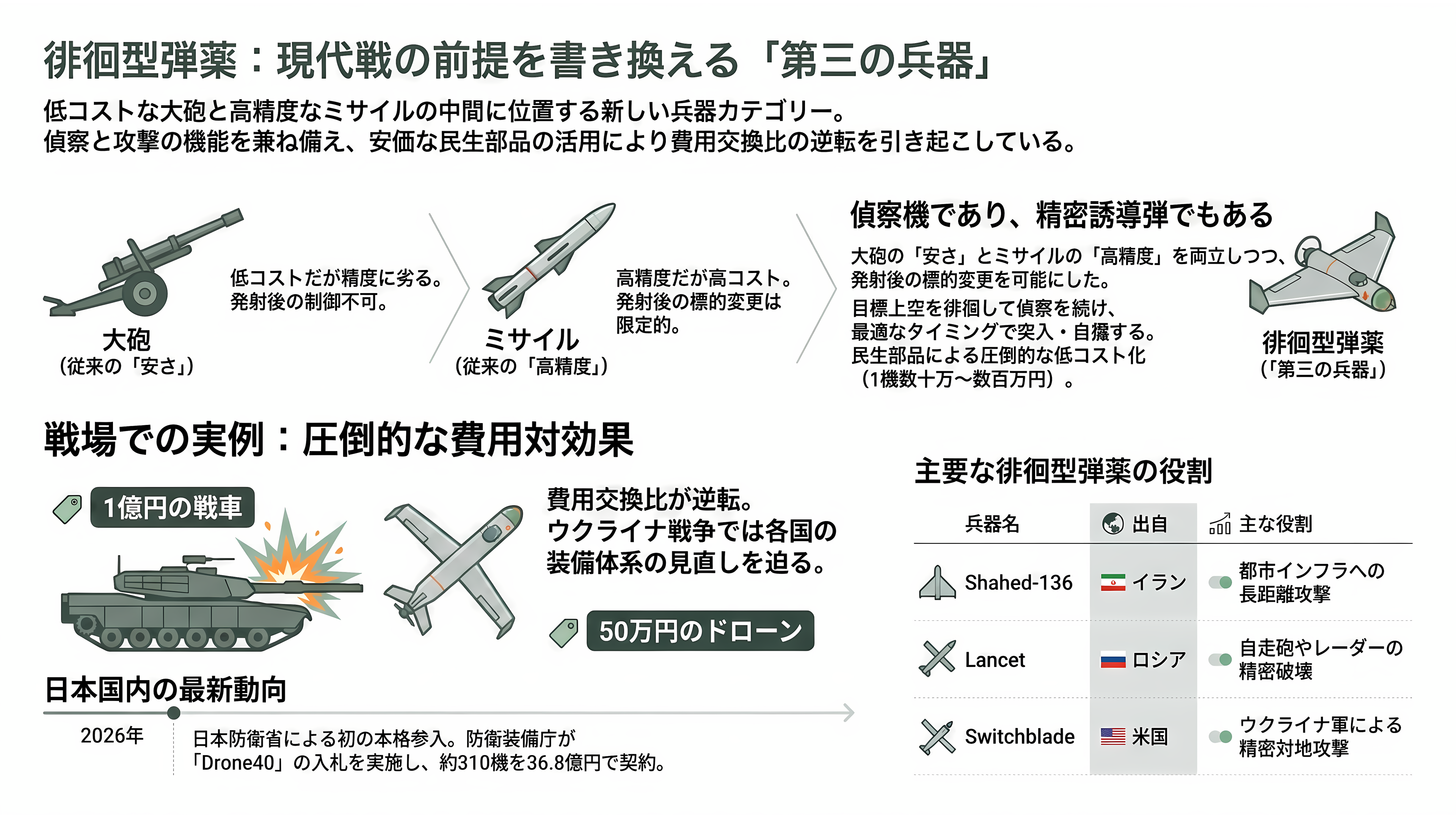 楽天G(4755)、ドイツの防衛AIテック企業Helsing(ヘルシング)社と提携。自律型攻撃・徘徊型ドローンHX-2の陸上自衛隊導入を支援、国内窓口として防衛省への提案・国産化を推進 - そもそも「徘徊型弾薬」とは何か ― ミサイルでも偵察機でもない第三の兵器 - 章扉