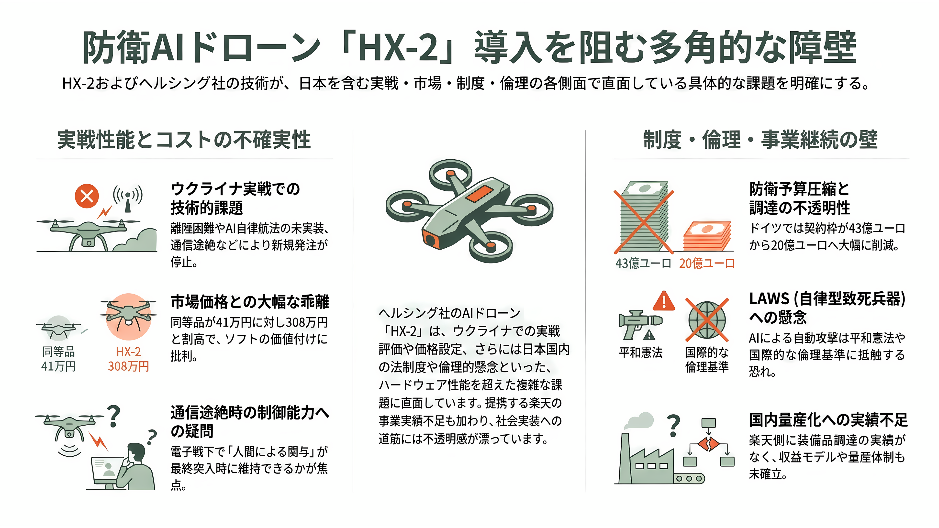 楽天G(4755)、ドイツの防衛AIテック企業Helsing(ヘルシング)社と提携。自律型攻撃・徘徊型ドローンHX-2の陸上自衛隊導入を支援、国内窓口として防衛省への提案・国産化を推進 - 課題 ― 実戦での躓き、価格批判、そして制度と世論の壁 - 章扉
