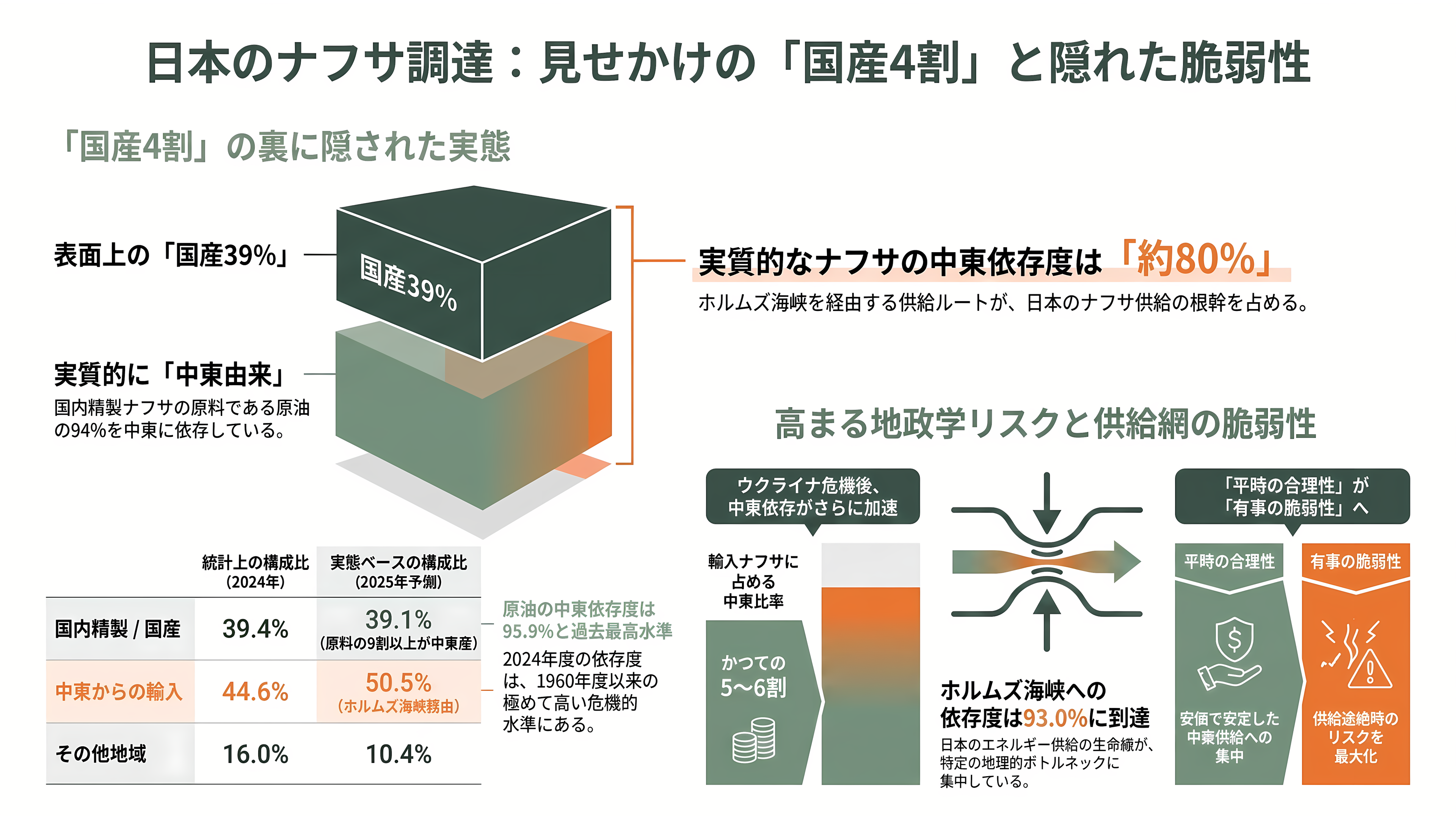 ナフサショックとは何か?川上・川下の格差と、ペルーで代替調達に奔走する三菱商事(8058)・丸紅(8002) - 日本のナフサ調達構造——「国産4割」も、実は中東産である - 章扉