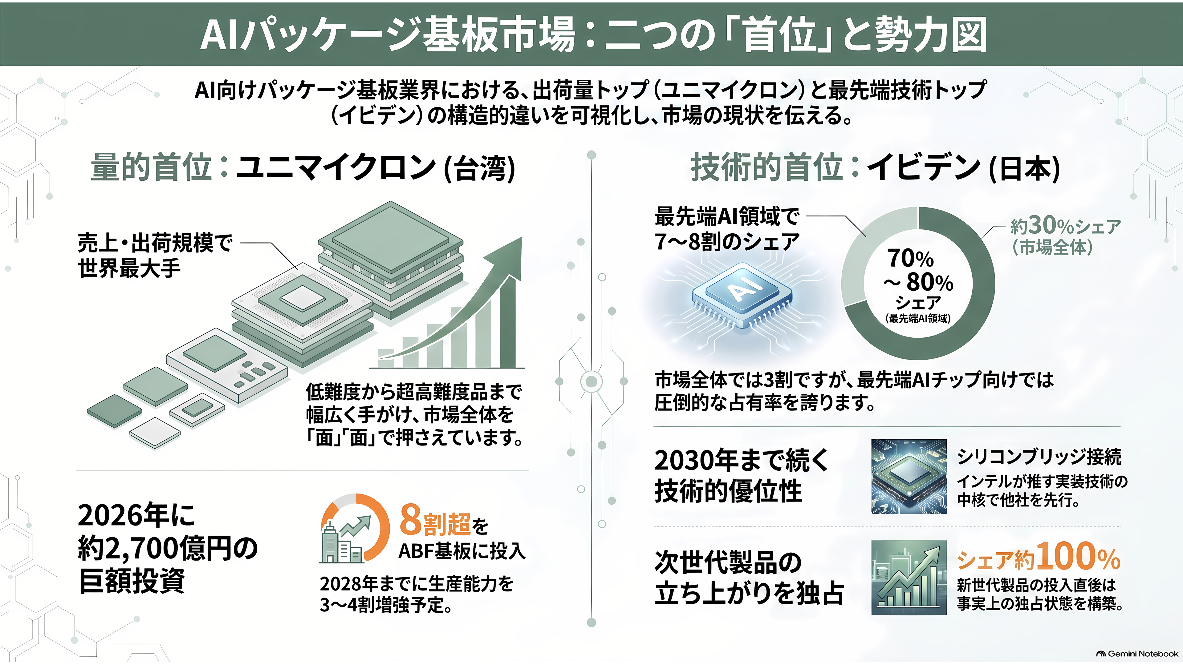イビデン(4062)、AI半導体の土台 ABF基板で世界シェア50%以上3年で5,000億円を投じ岐阜・大垣の河間事業場を大増強 - 業界地図 — 「首位」の定義が二つある - 章扉