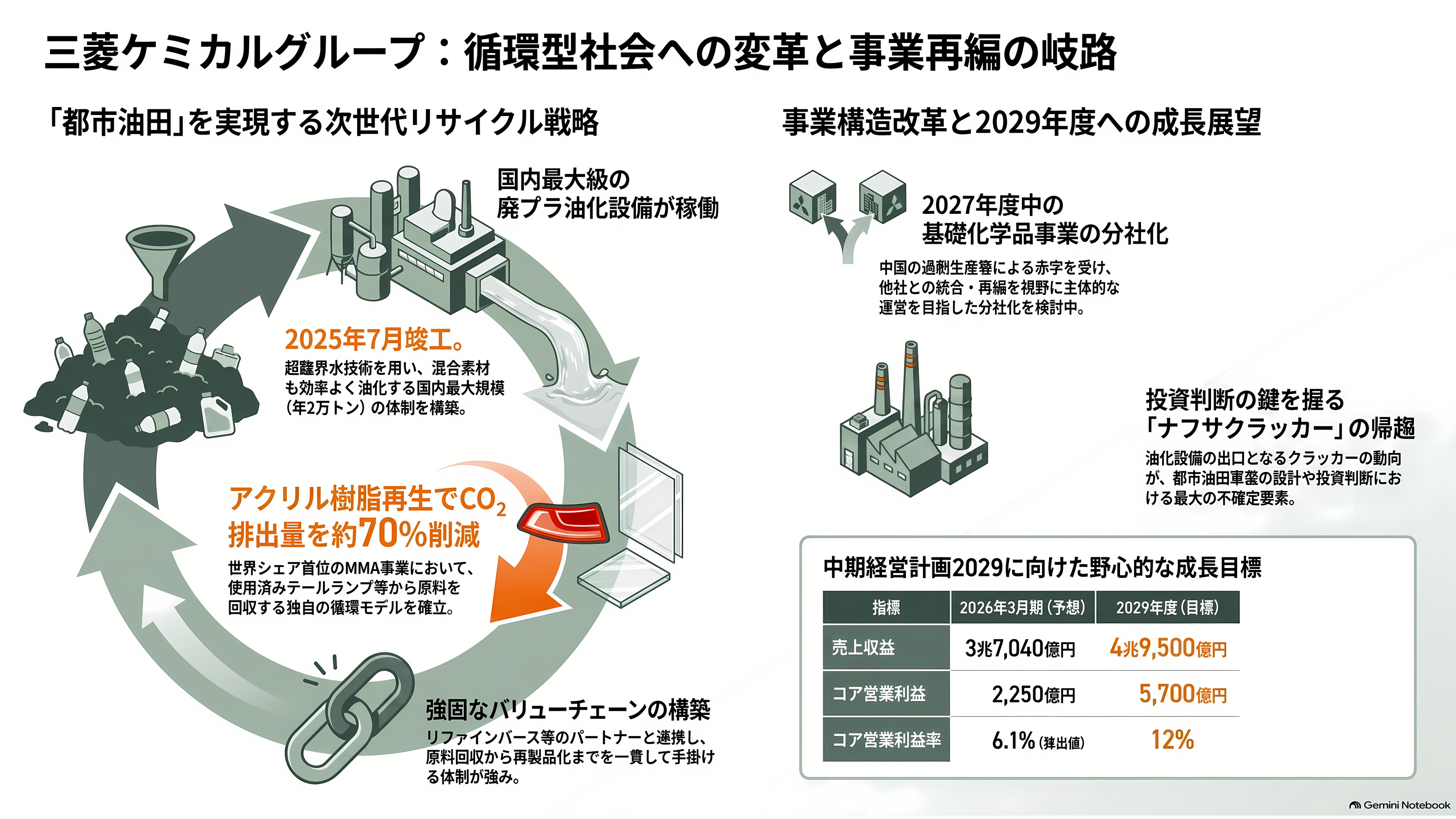 眠れる資源、都市油田。関連銘柄4選。レゾナック（4004）、三菱ケミカルG（4188）、三和油化工業（4125）、リファインバースG（7375） - 三菱ケミカルグループ（4188）——超臨界水で国内最大級、しかし本体は石化分社という岐路に - 章扉