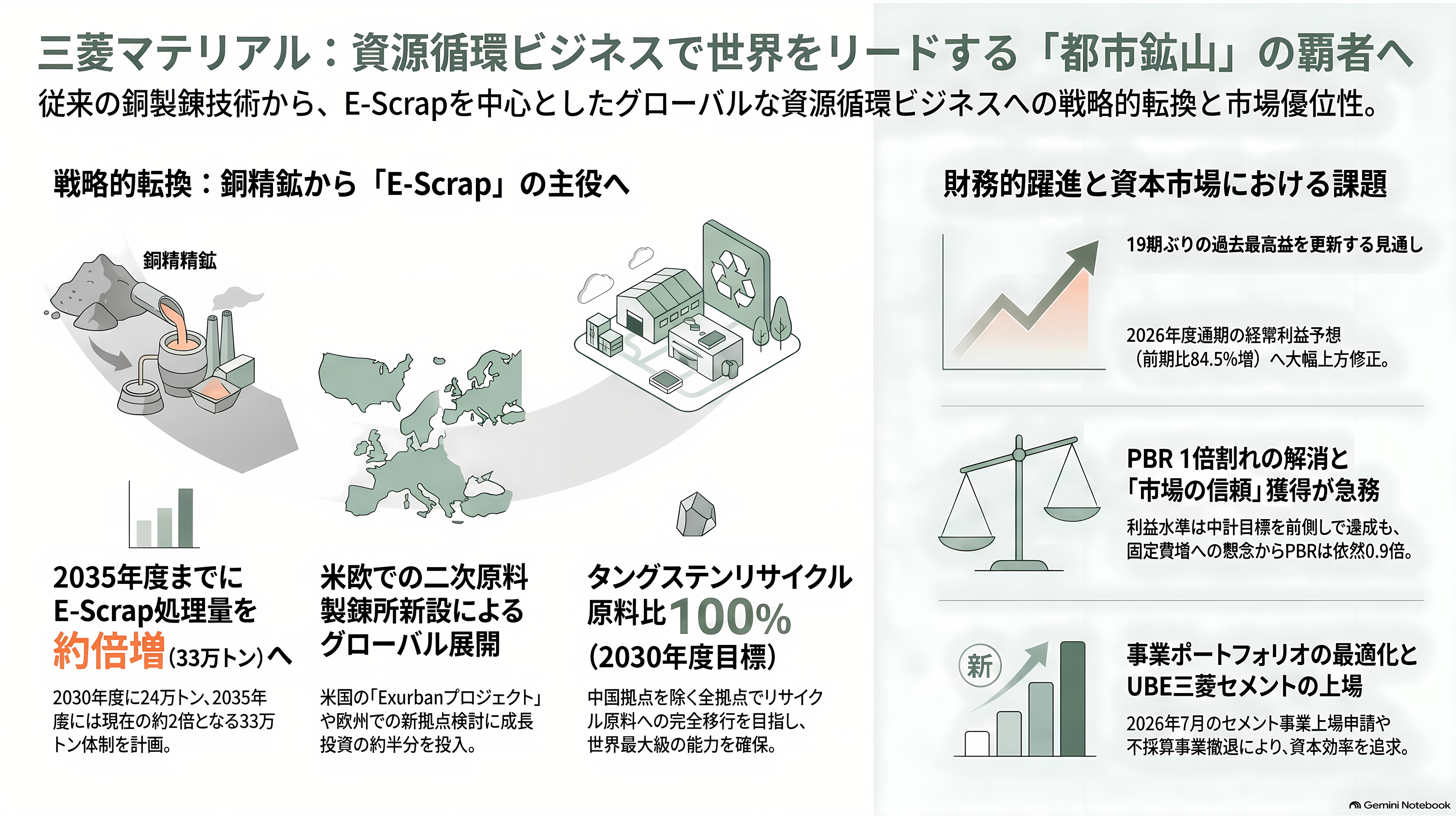 都市鉱山から採掘せよ。JX金属（5016）、三菱マテリアル（5711）、住友金属鉱山（5713）、松田産業（7456）、DOWAホールディングス（5714）、三和油化工業（4125） 、 アサヒH（5857） - 三菱マテリアル（5711）——豊島の不法投棄が生んだ世界最大級のE-Scrap拠点 - 章扉