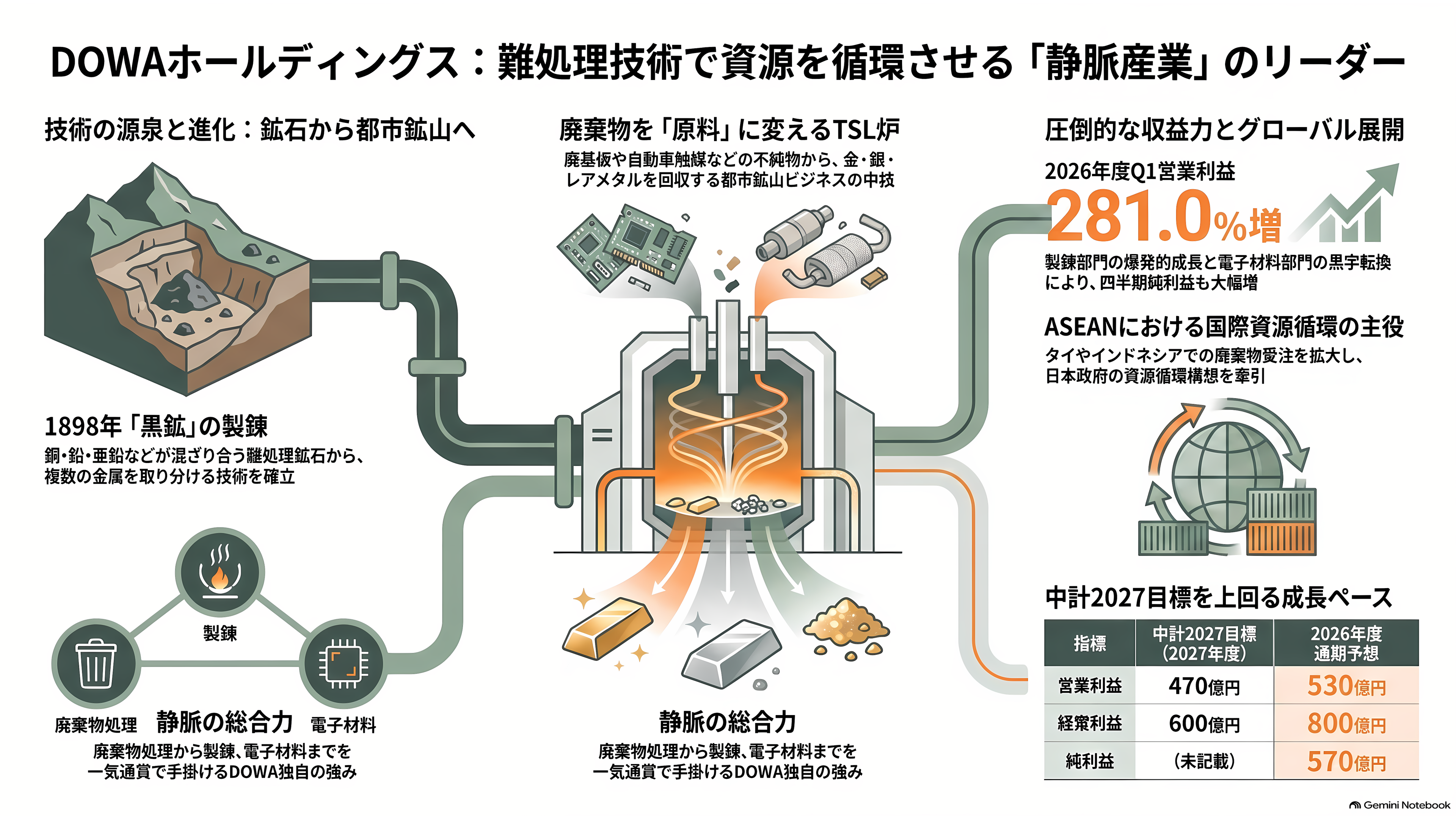 都市鉱山から採掘せよ。JX金属（5016）、三菱マテリアル（5711）、住友金属鉱山（5713）、松田産業（7456）、DOWAホールディングス（5714）、三和油化工業（4125） 、 アサヒH（5857） - DOWAホールディングス（5714）——藤田伝三郎の小坂鉱山と「難処理」の技術 - 章扉